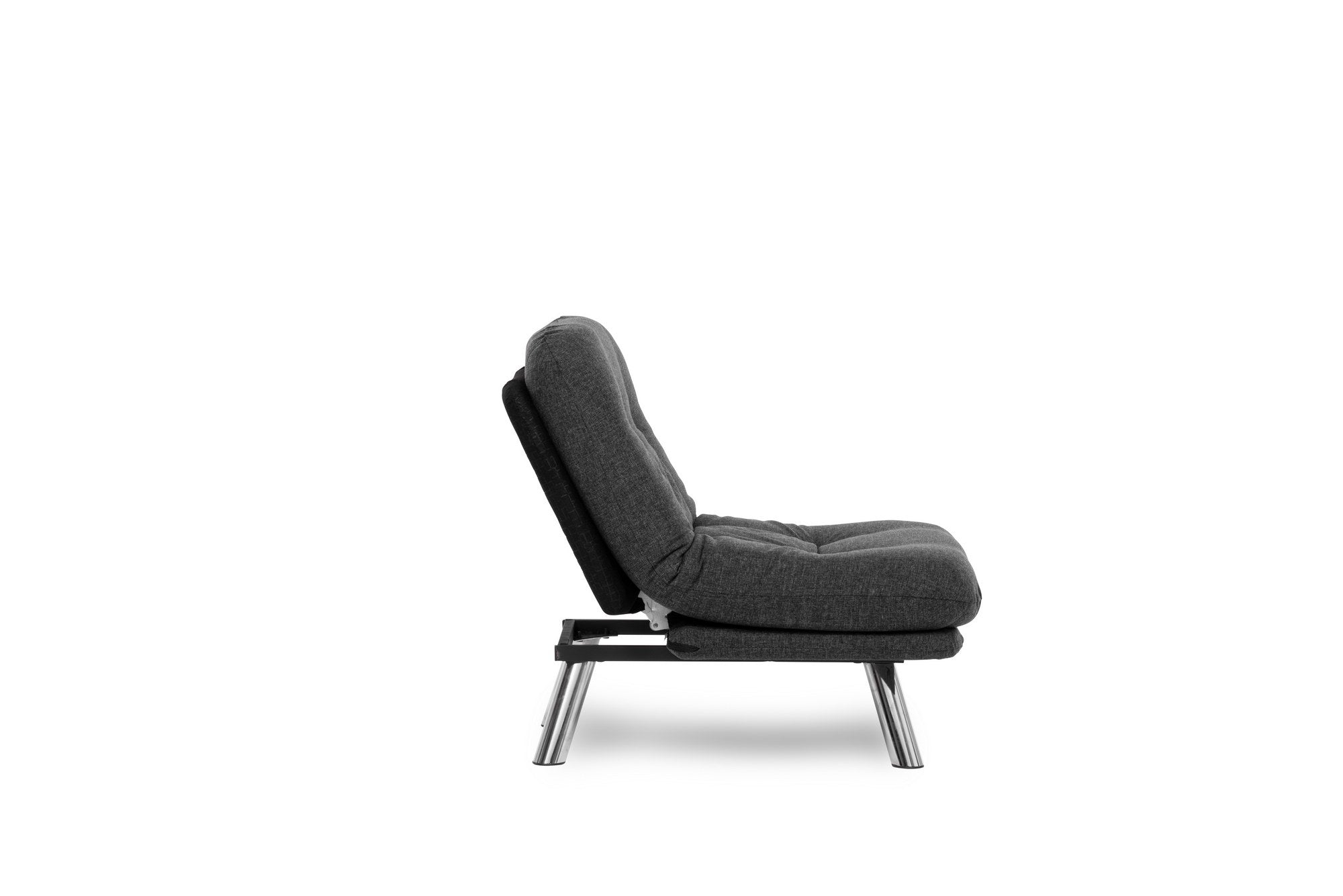 Sofá-cama versátil de 1 lugar, cinza escuro, estrutura 100% metálica, tecido de linho fácil de limpar | Encosto multiposições, capacidade de 100 kg, perfeito para espaços pequenos