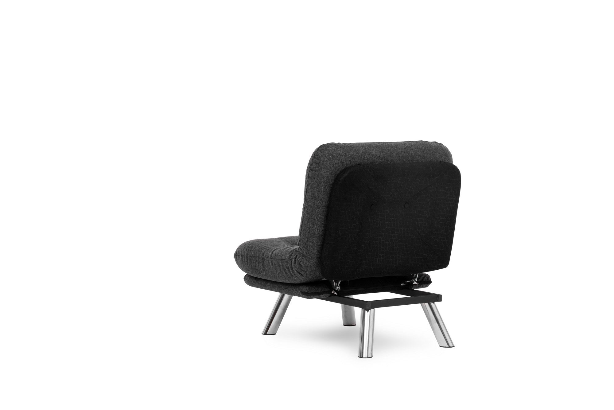 Sofá-cama versátil de 1 lugar, cinza escuro, estrutura 100% metálica, tecido de linho fácil de limpar | Encosto multiposições, capacidade de 100 kg, perfeito para espaços pequenos