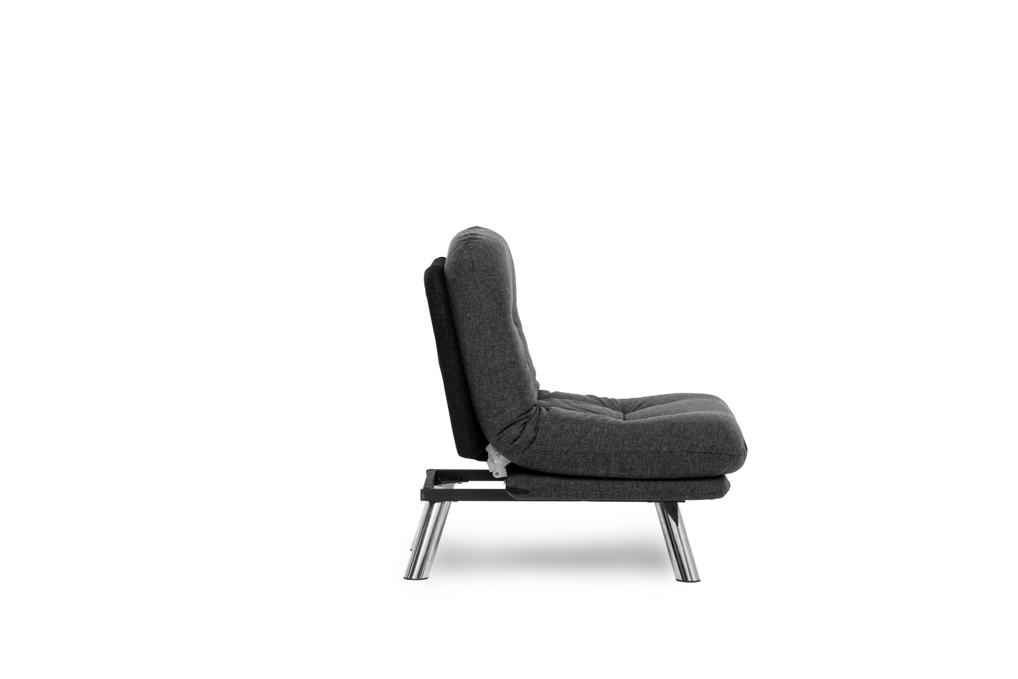 Sofá-cama versátil de 1 lugar, cinza escuro, estrutura 100% metálica, tecido de linho fácil de limpar | Encosto multiposições, capacidade de 100 kg, perfeito para espaços pequenos