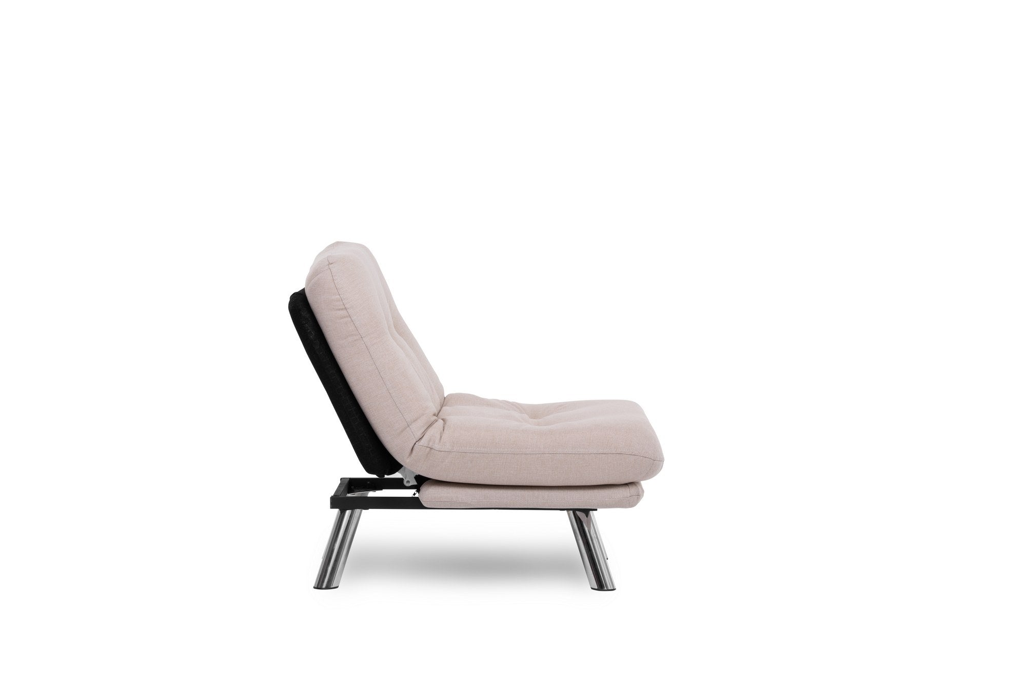 Sofá-cama versátil de 1 lugar, tecido de linho creme, estrutura 100% metálica | Fácil de limpar, encosto multiposições, capacidade para 100 kg | Perfeito para espaços pequenos