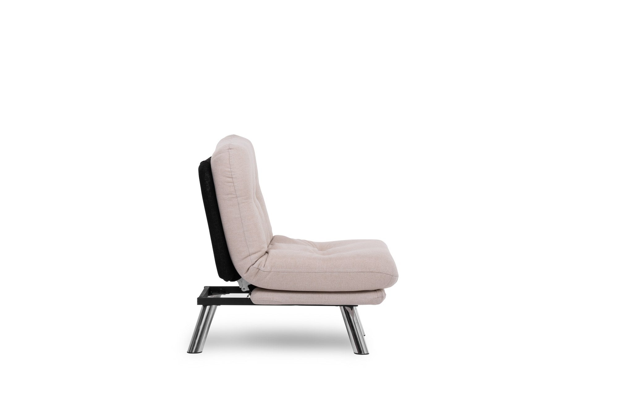 Sofá-cama versátil de 1 lugar, tecido de linho creme, estrutura 100% metálica | Fácil de limpar, encosto multiposições, capacidade para 100 kg | Perfeito para espaços pequenos