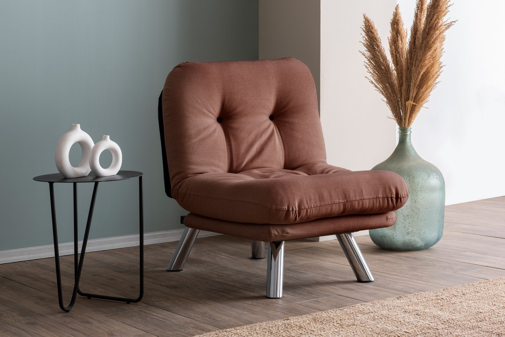 Sofá-cama versátil de 1 lugar, marrom claro, estrutura 100% metálica, tecido de linho fácil de limpar | Encosto multiposições, capacidade de 100 kg, perfeito para espaços pequenos