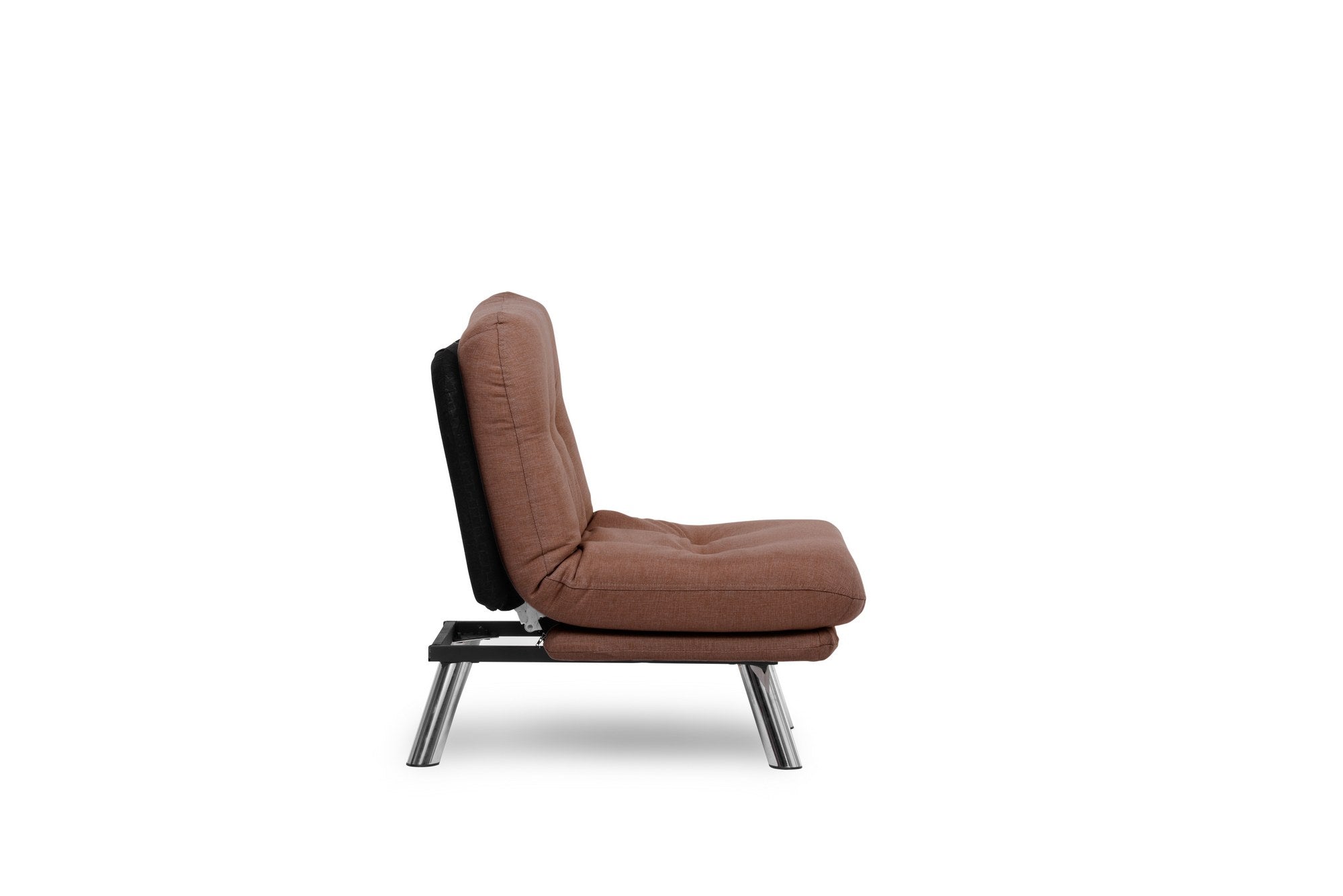 Sofá-cama versátil de 1 lugar, marrom claro, estrutura 100% metálica, tecido de linho fácil de limpar | Encosto multiposições, capacidade de 100 kg, perfeito para espaços pequenos