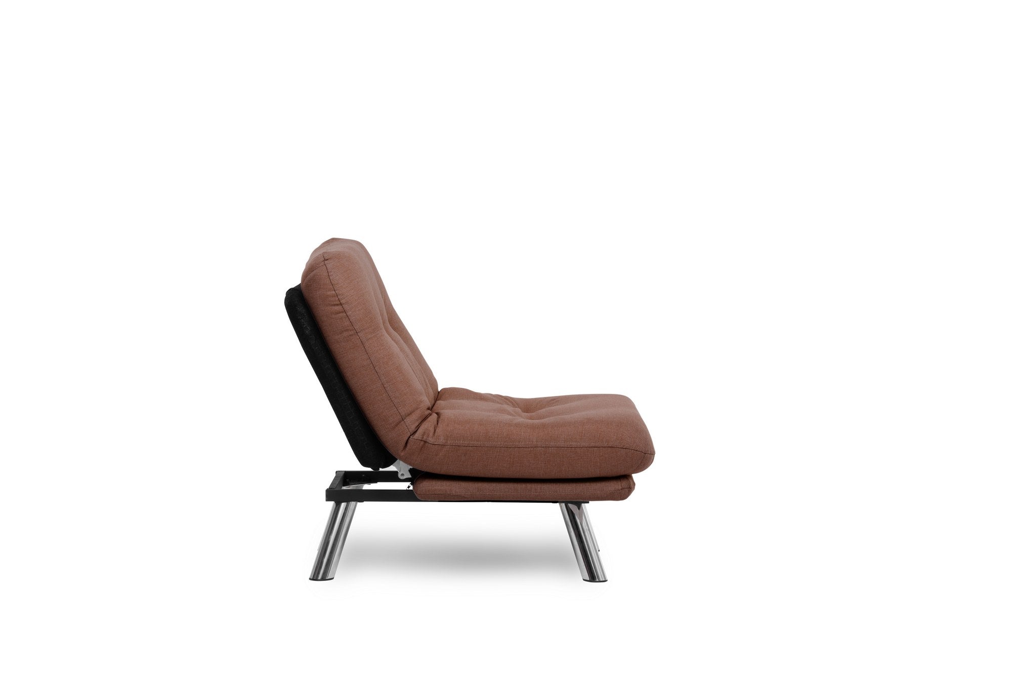 Sofá-cama versátil de 1 lugar, marrom claro, estrutura 100% metálica, tecido de linho fácil de limpar | Encosto multiposições, capacidade de 100 kg, perfeito para espaços pequenos