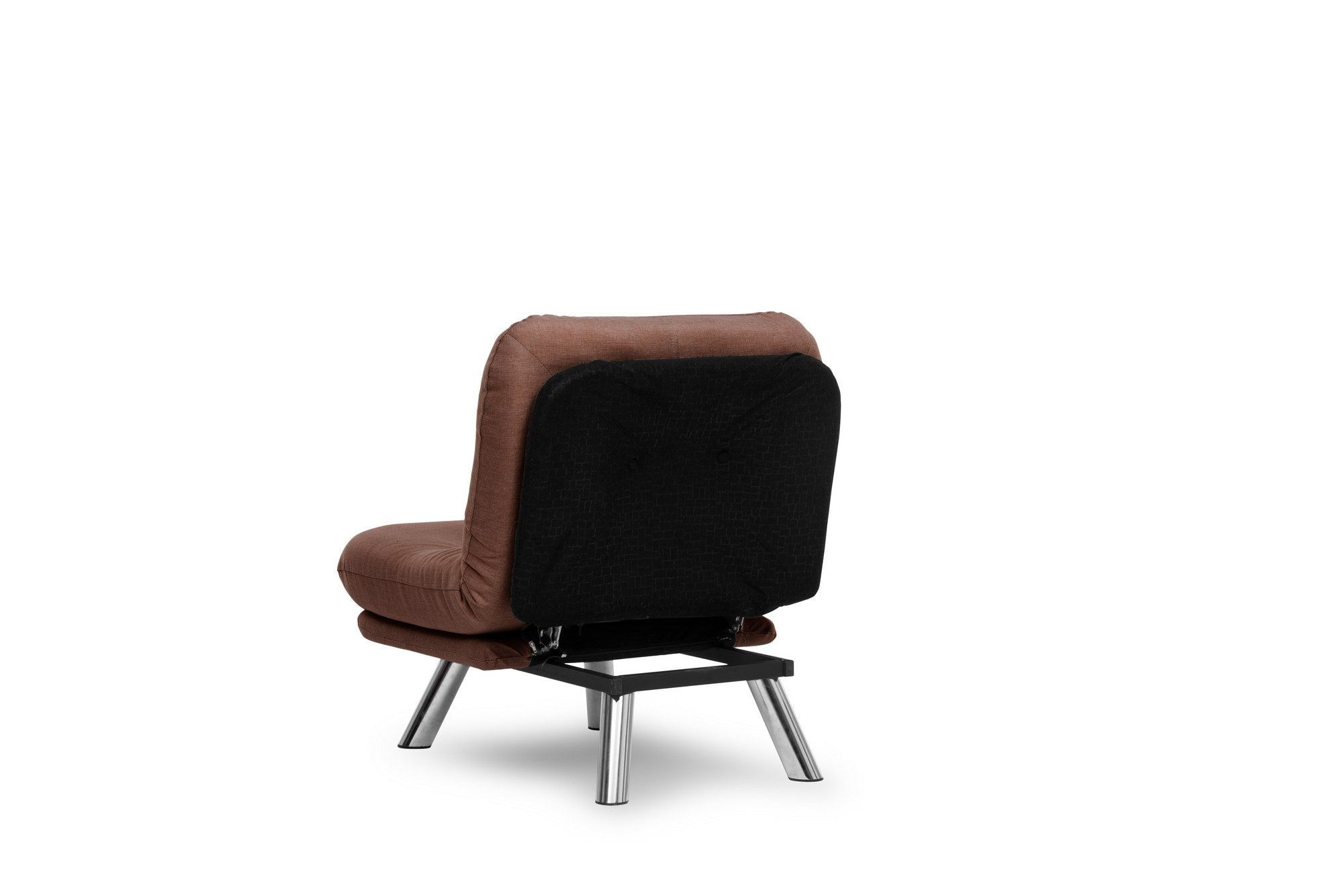 Sofá-cama versátil de 1 lugar, marrom claro, estrutura 100% metálica, tecido de linho fácil de limpar | Encosto multiposições, capacidade de 100 kg, perfeito para espaços pequenos