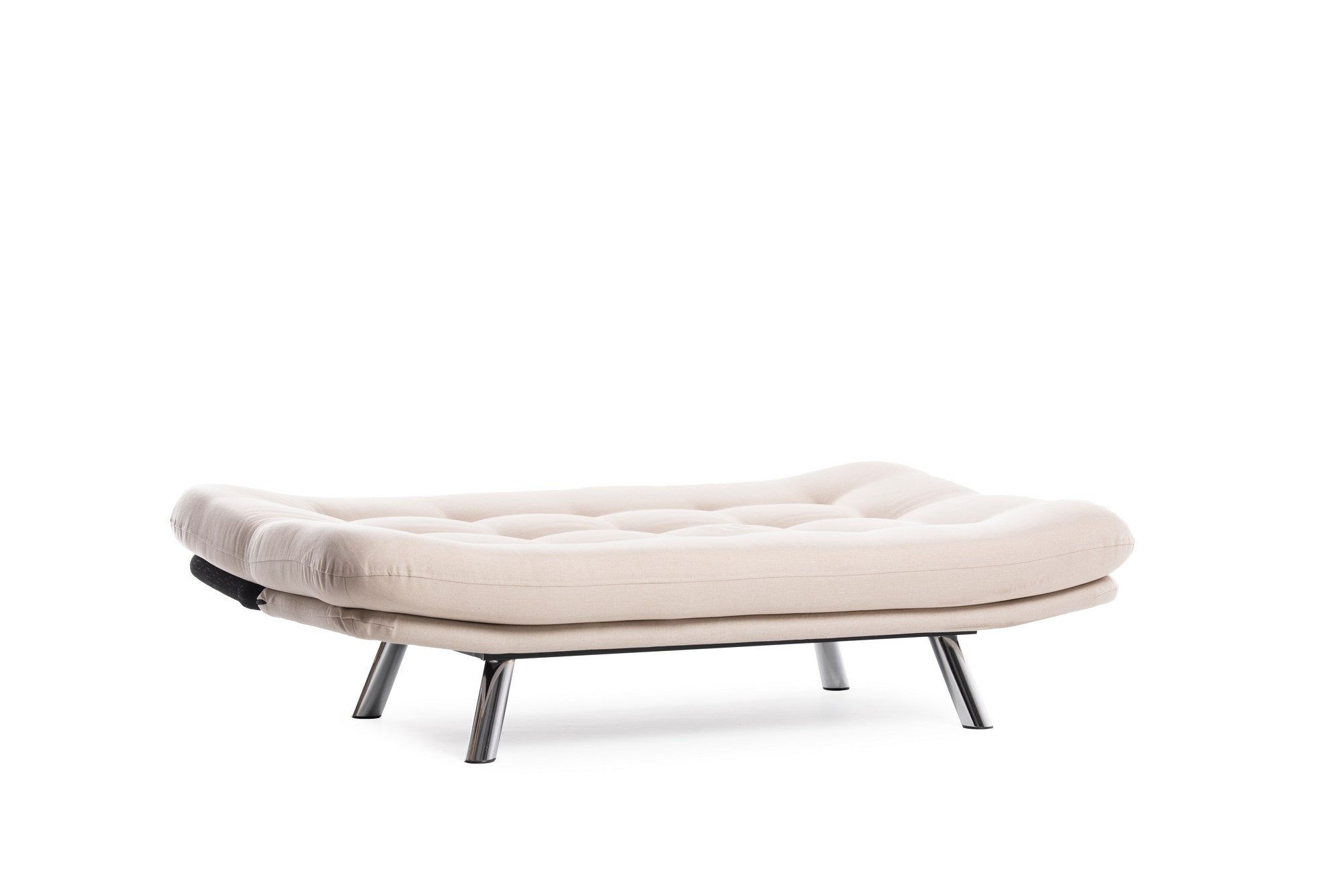 Sofá-cama versátil de 3 lugares, tecido de linho creme, estrutura 100% metálica | Encosto multiposições, capacidade de 200 kg | Perfeito para sala de estar e quarto de hóspedes