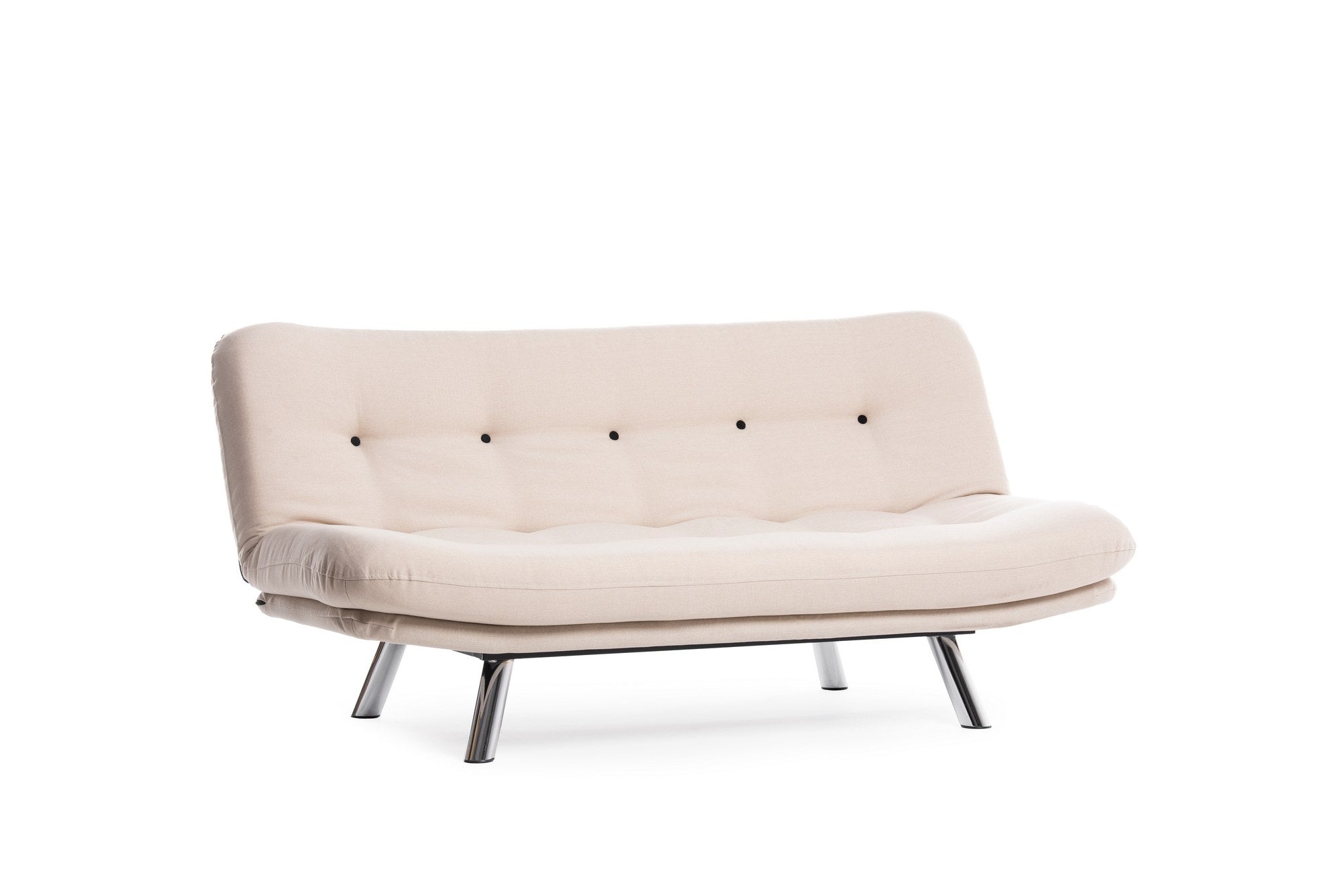 Sofá-cama versátil de 3 lugares, tecido de linho creme, estrutura 100% metálica | Encosto multiposições, capacidade de 200 kg | Perfeito para sala de estar e quarto de hóspedes