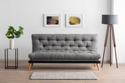 Sofá-cama de 3 lugares, linho cinza claro, 185 x 82 x 92 cm | Estrutura 100% metálica, encosto ajustável em 14 níveis, transforma-se em cama | Design elegante e funcional