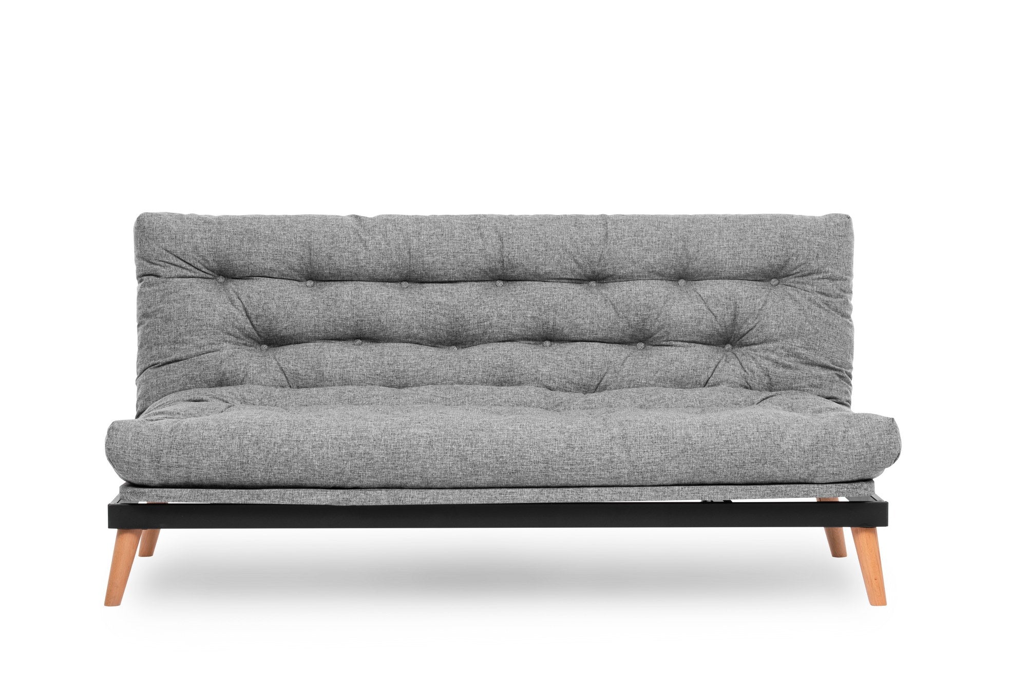 Sofá-cama de 3 lugares, linho cinza claro, 185 x 82 x 92 cm | Estrutura 100% metálica, encosto ajustável em 14 níveis, transforma-se em cama | Design elegante e funcional