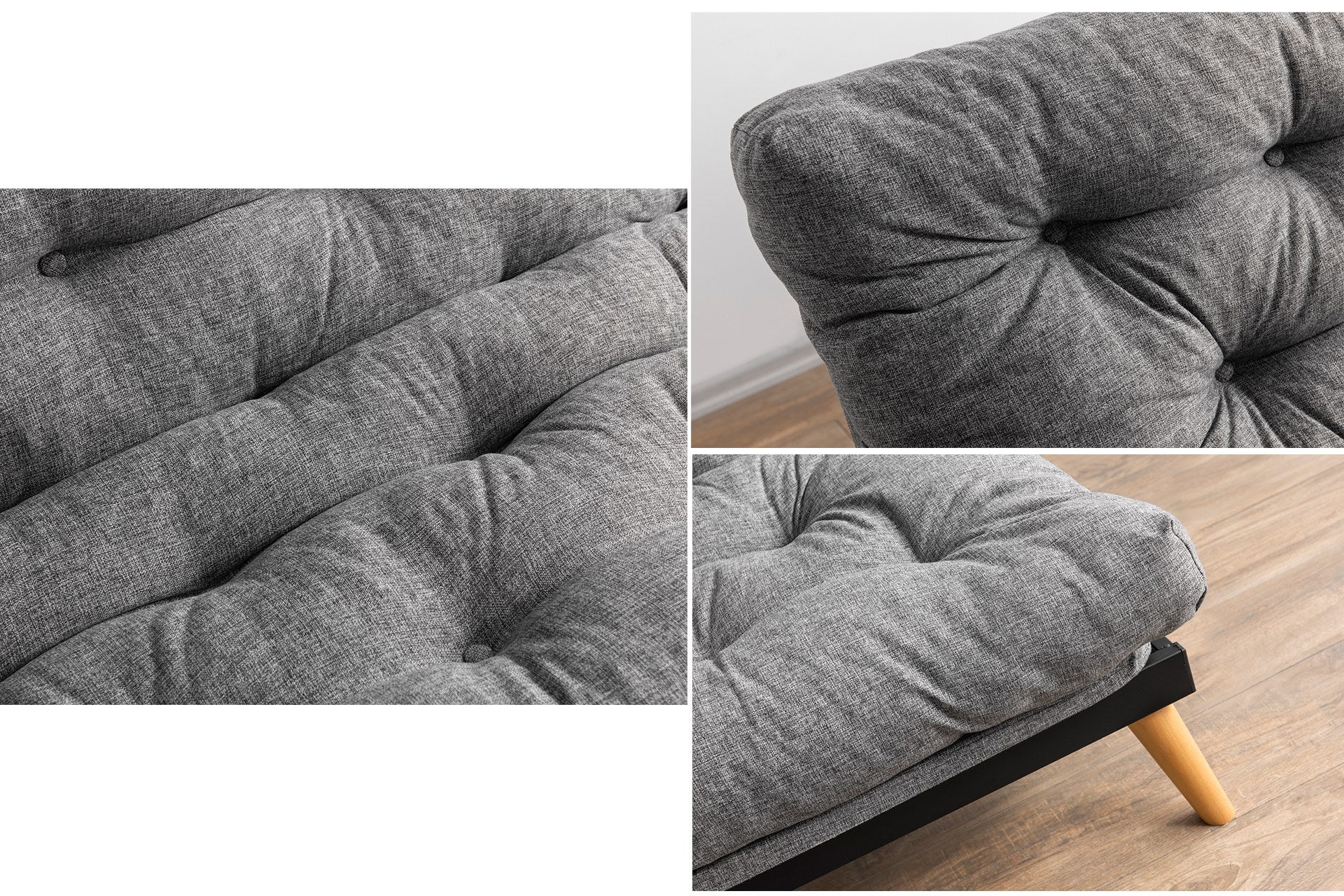 Sofá-cama de 3 lugares, linho cinza claro, 185 x 82 x 92 cm | Estrutura 100% metálica, encosto ajustável em 14 níveis, transforma-se em cama | Design elegante e funcional