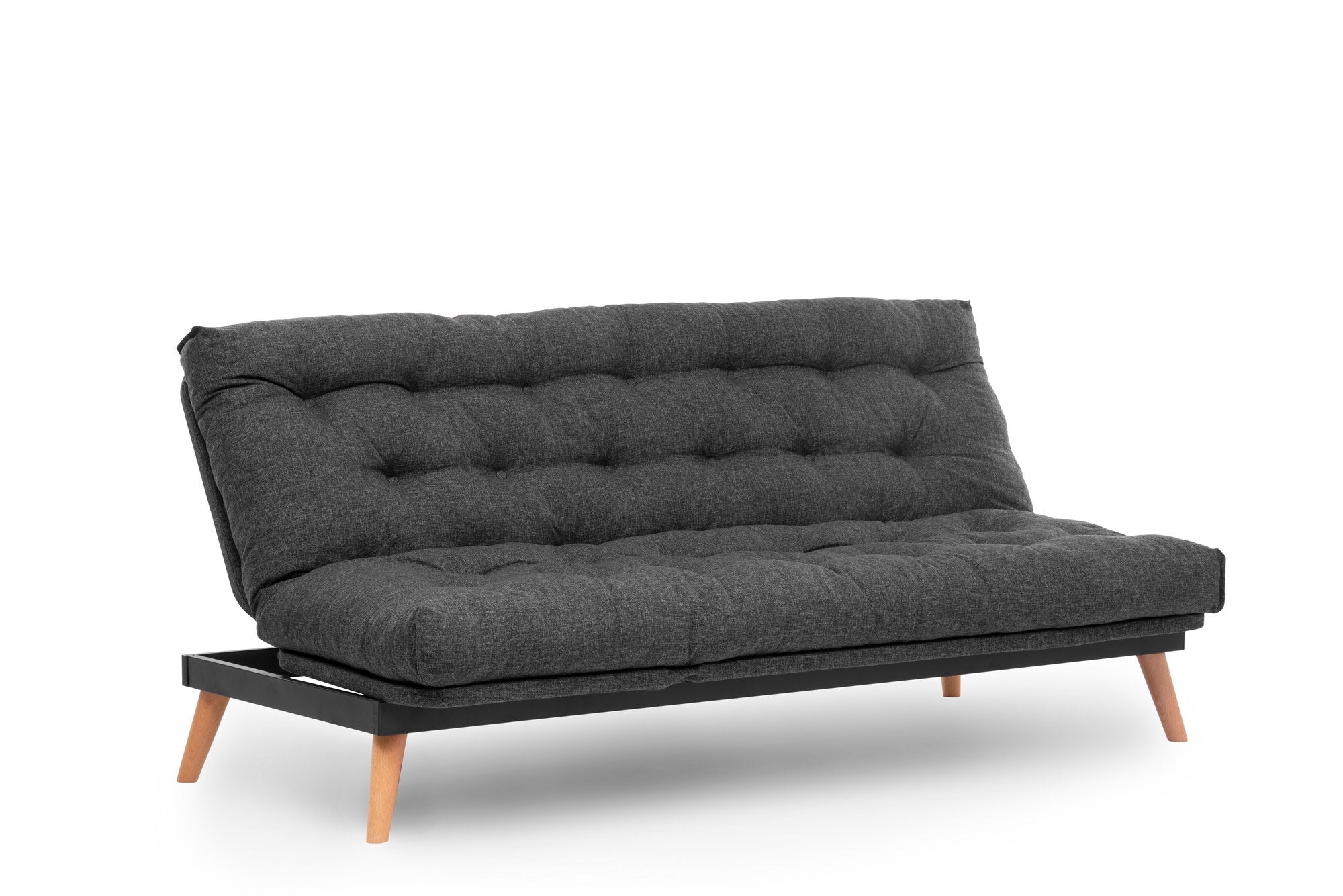 Sofá-cama de 3 lugares, linho cinza escuro, 185 x 82 x 92 cm | Estrutura 100% metálica, encosto ajustável em 14 níveis, transforma-se facilmente em cama | Elegante e funcional