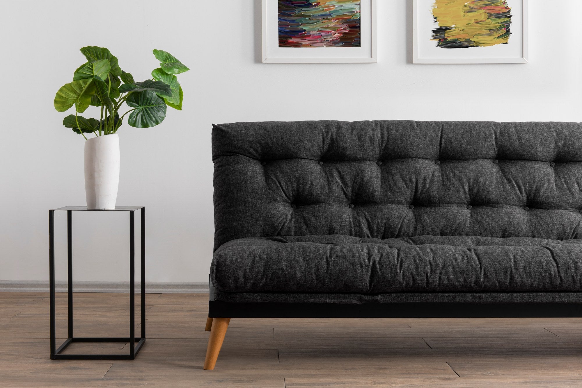 Sofá-cama de 3 lugares, linho cinza escuro, 185 x 82 x 92 cm | Estrutura 100% metálica, encosto ajustável em 14 níveis, transforma-se facilmente em cama | Elegante e funcional