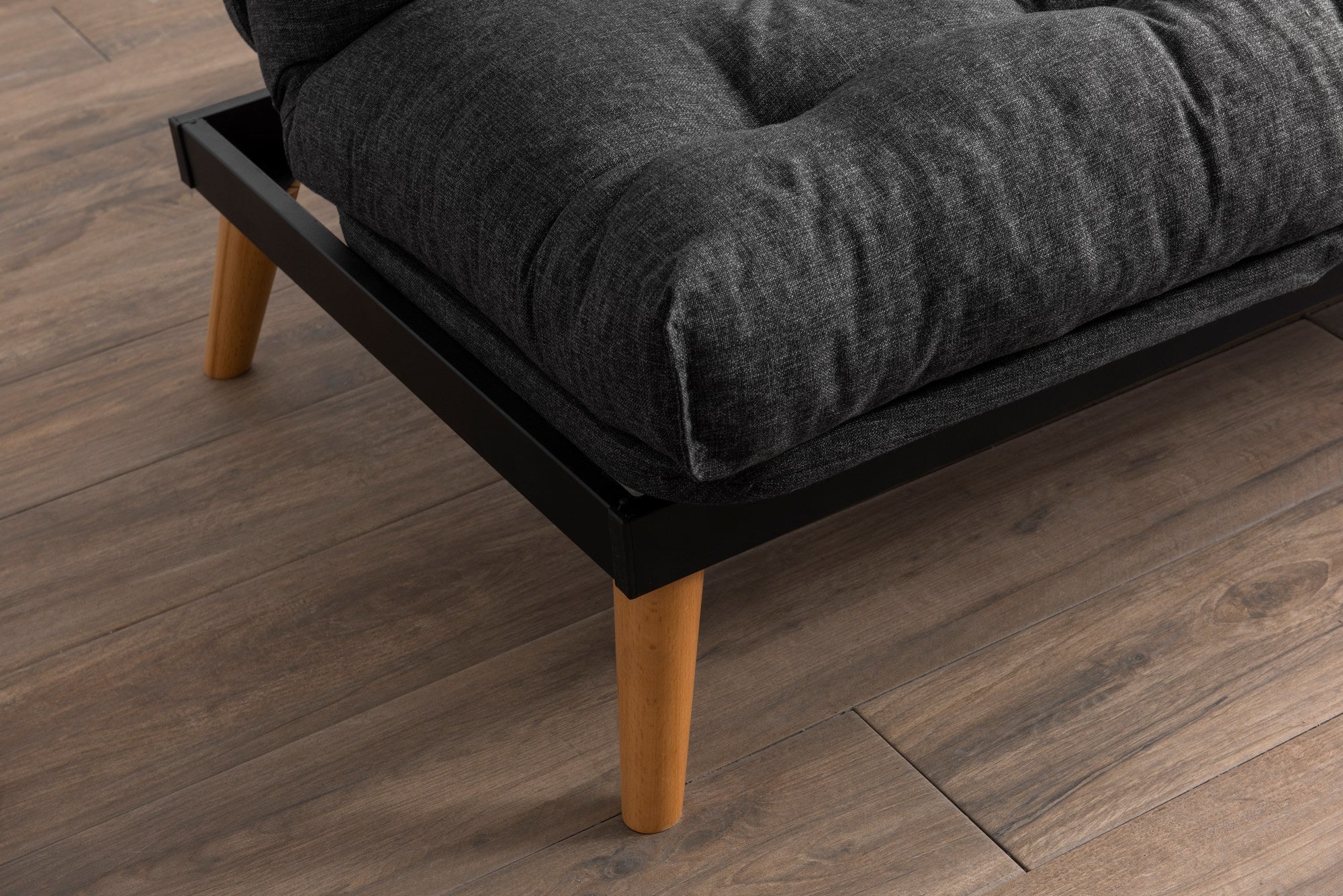 Sofá-cama de 3 lugares, linho cinza escuro, 185 x 82 x 92 cm | Estrutura 100% metálica, encosto ajustável em 14 níveis, transforma-se facilmente em cama | Elegante e funcional