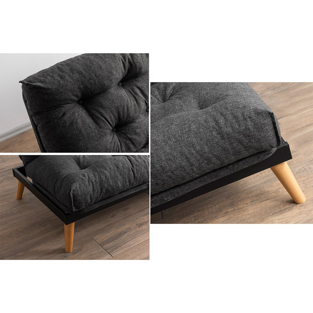 Sofá-cama de 3 lugares, linho cinza escuro, 185 x 82 x 92 cm | Estrutura 100% metálica, encosto ajustável em 14 níveis, transforma-se facilmente em cama | Elegante e funcional