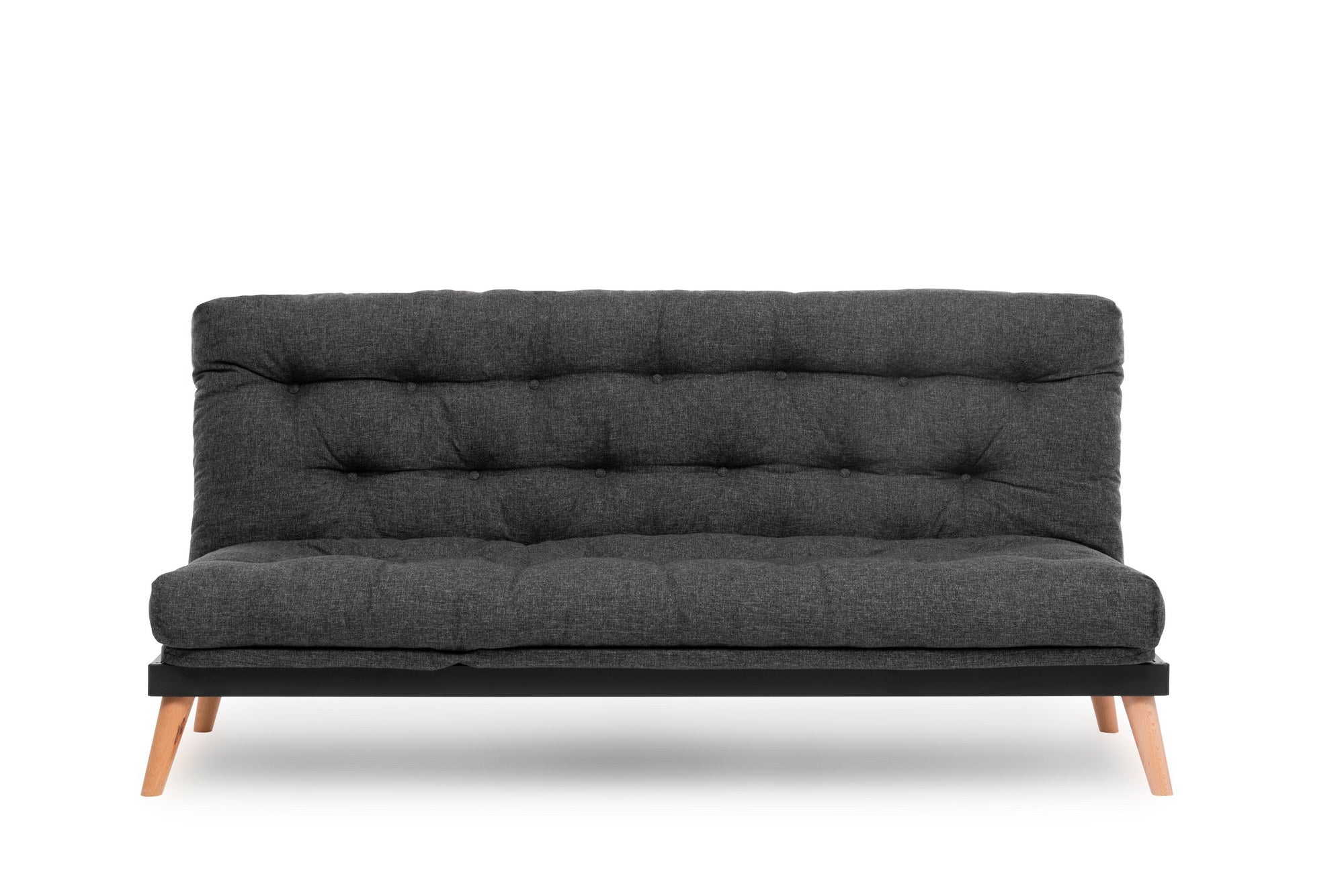 Sofá-cama de 3 lugares, linho cinza escuro, 185 x 82 x 92 cm | Estrutura 100% metálica, encosto ajustável em 14 níveis, transforma-se facilmente em cama | Elegante e funcional