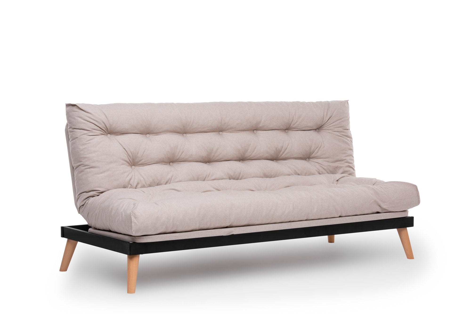 Sofá-cama de 3 lugares, linho creme, 185 x 82 x 92 cm | Estrutura 100% metálica, encosto ajustável em 14 níveis, transforma-se em cama | Elegante e funcional para uma vida moderna