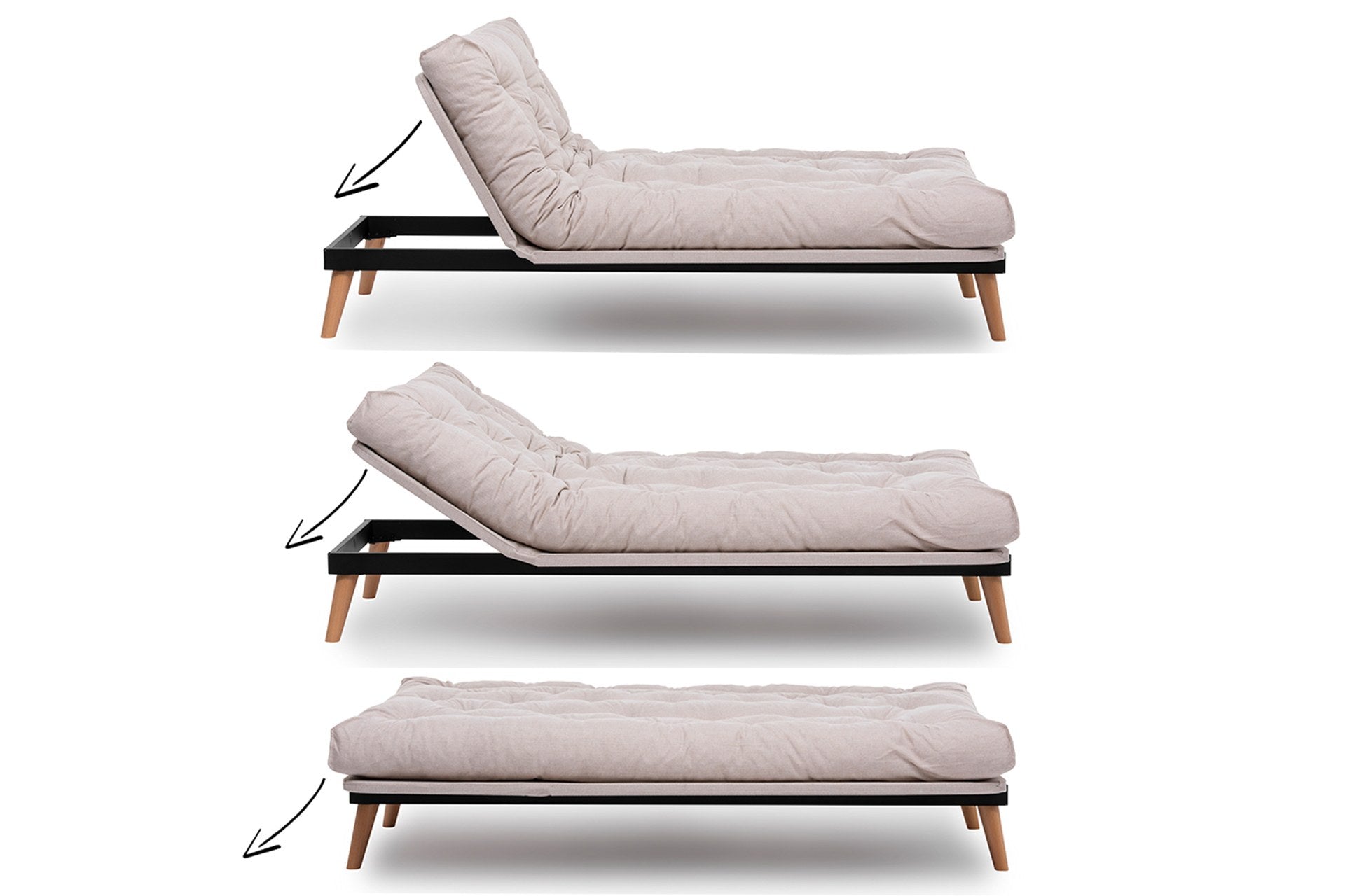Sofá-cama de 3 lugares, linho creme, 185 x 82 x 92 cm | Estrutura 100% metálica, encosto ajustável em 14 níveis, transforma-se em cama | Elegante e funcional para uma vida moderna