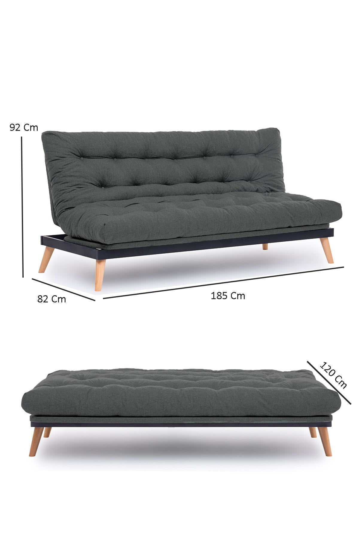 Sofá-cama de 3 lugares, linho creme, 185 x 82 x 92 cm | Estrutura 100% metálica, encosto ajustável em 14 níveis, transforma-se em cama | Elegante e funcional para uma vida moderna