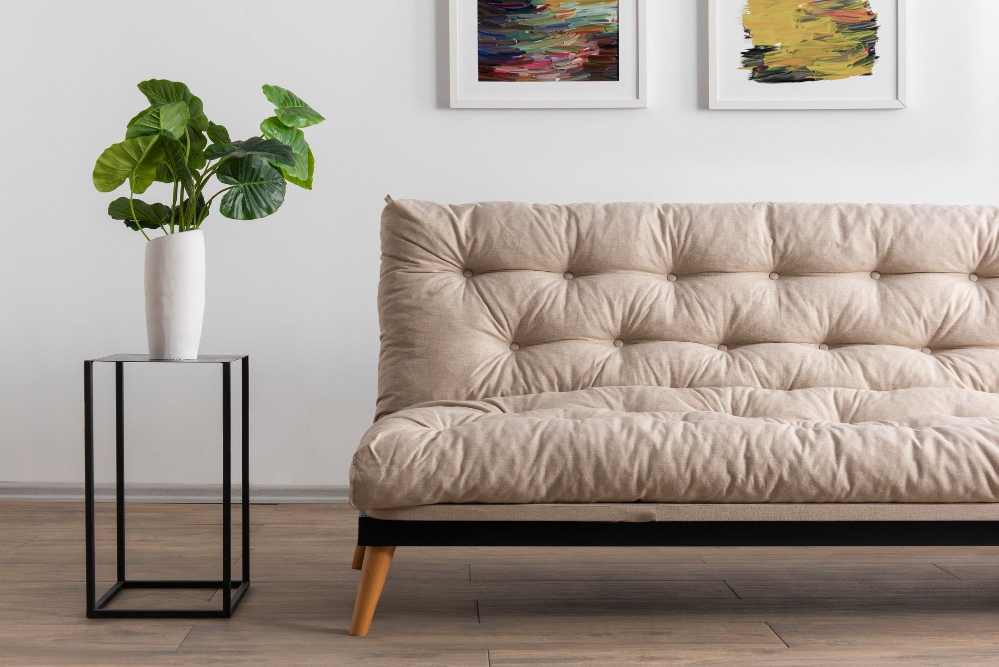 Sofá-cama de 3 lugares, linho creme, 185 x 82 x 92 cm | Estrutura 100% metálica, encosto ajustável em 14 níveis, transforma-se em cama | Elegante e funcional para uma vida moderna