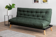 Sofá-cama de 3 lugares, tecido de linho verde, 185 x 82 x 92 cm | Estrutura 100% metálica, encosto ajustável em 14 níveis, fácil conversão para cama | Elegante e funcional