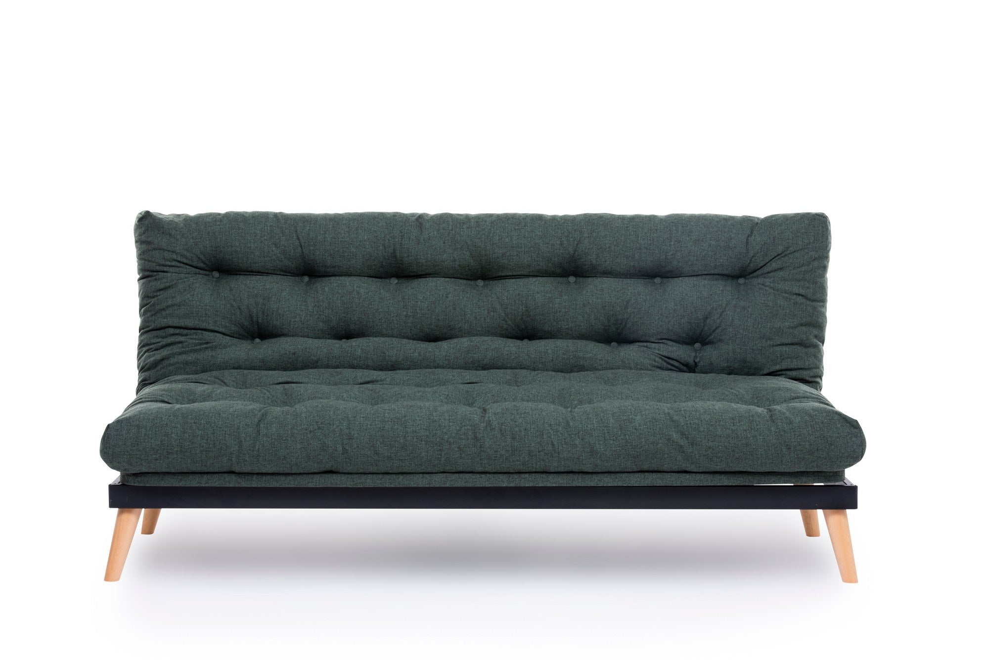 Sofá-cama de 3 lugares, tecido de linho verde, 185 x 82 x 92 cm | Estrutura 100% metálica, encosto ajustável em 14 níveis, fácil conversão para cama | Elegante e funcional