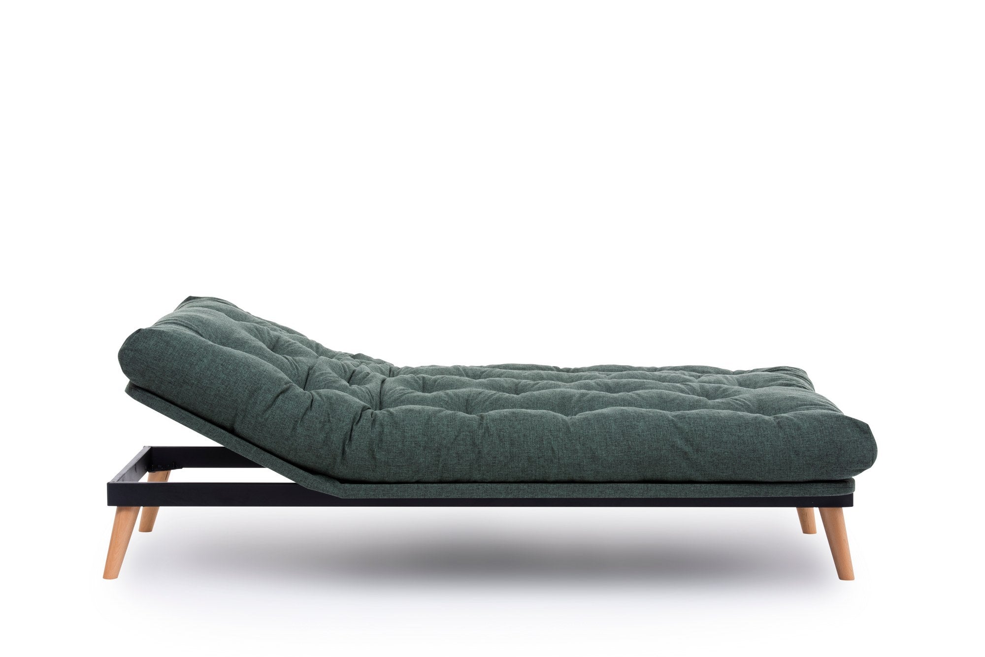 Sofá-cama de 3 lugares, tecido de linho verde, 185 x 82 x 92 cm | Estrutura 100% metálica, encosto ajustável em 14 níveis, fácil conversão para cama | Elegante e funcional