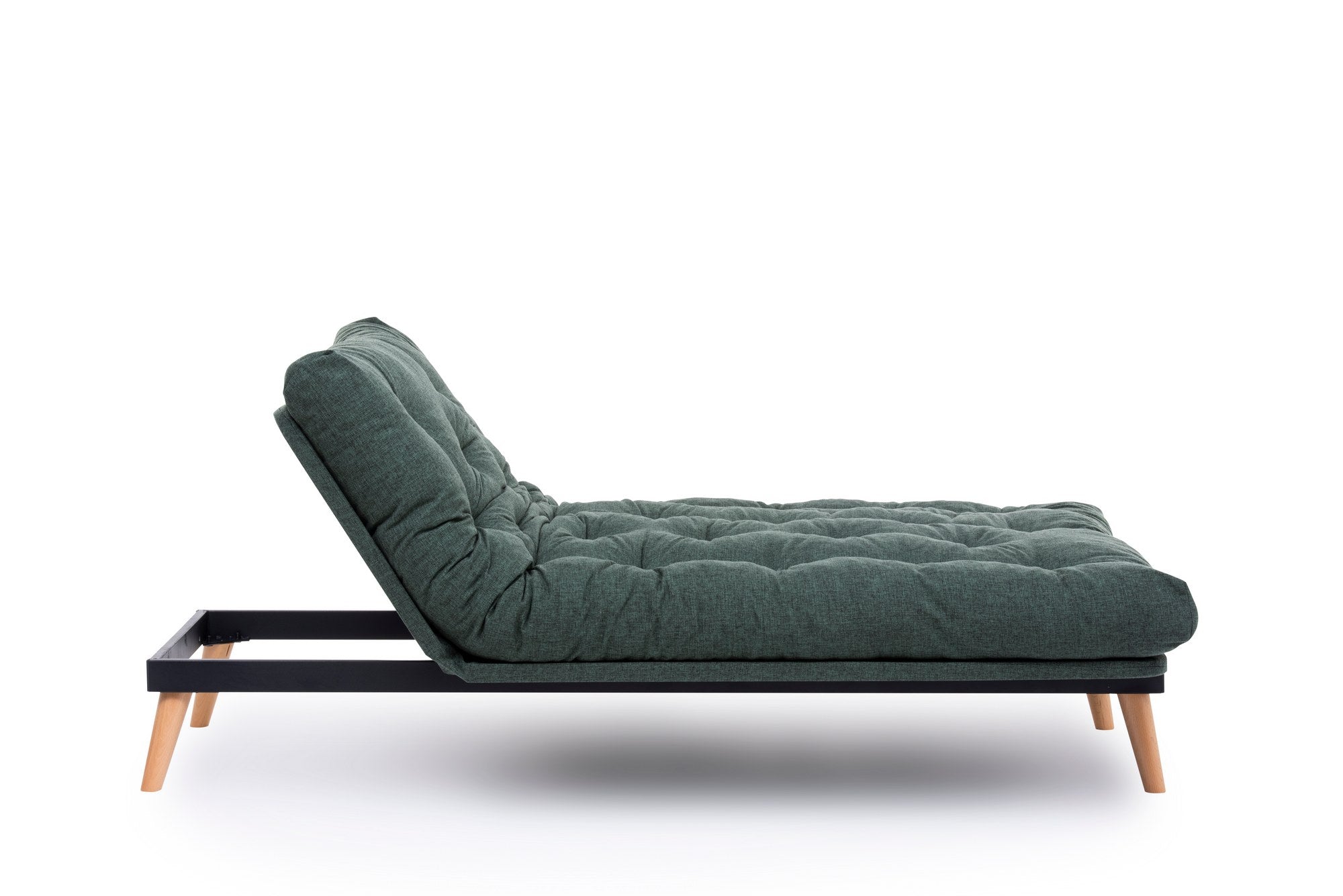 Sofá-cama de 3 lugares, tecido de linho verde, 185 x 82 x 92 cm | Estrutura 100% metálica, encosto ajustável em 14 níveis, fácil conversão para cama | Elegante e funcional