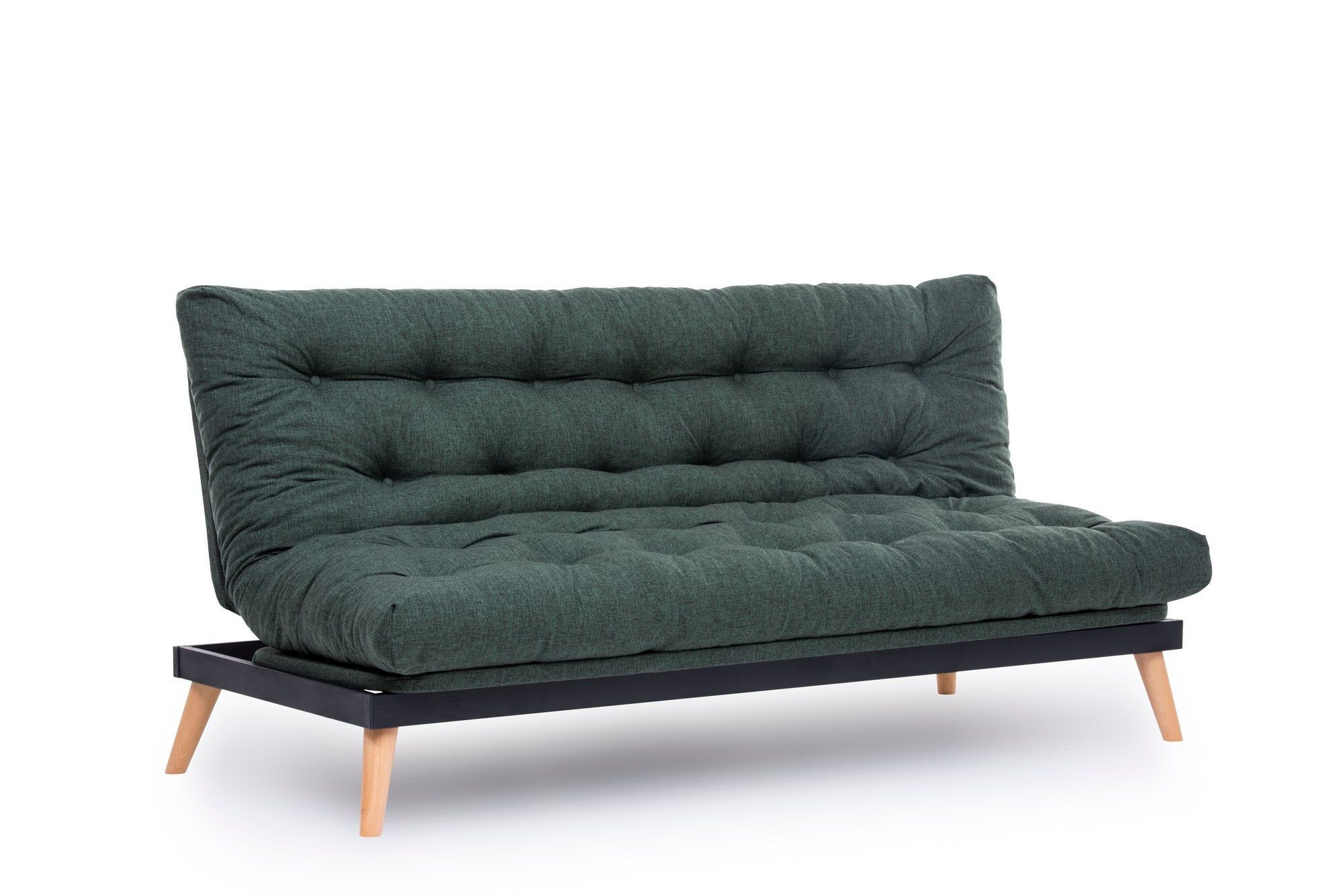 Sofá-cama de 3 lugares, tecido de linho verde, 185 x 82 x 92 cm | Estrutura 100% metálica, encosto ajustável em 14 níveis, fácil conversão para cama | Elegante e funcional