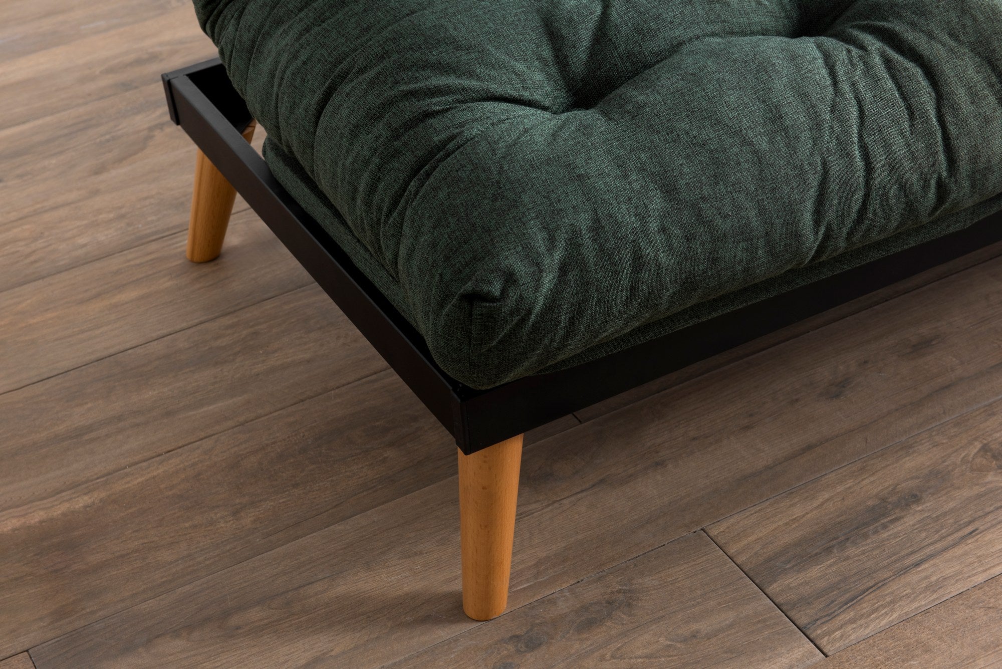 Sofá-cama de 3 lugares, tecido de linho verde, 185 x 82 x 92 cm | Estrutura 100% metálica, encosto ajustável em 14 níveis, fácil conversão para cama | Elegante e funcional