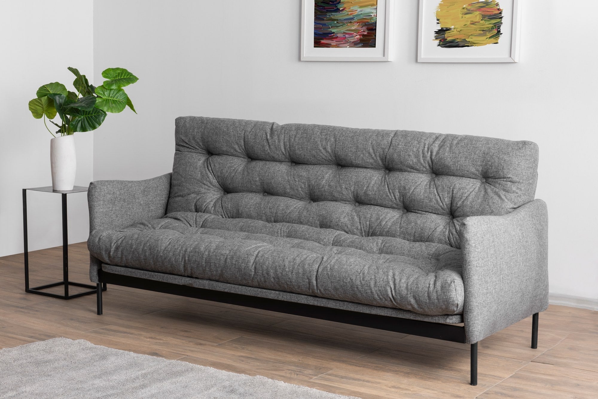 Sofá-cama versátil de 3 lugares, linho cinza claro, 200 cm | Estrutura 100% metálica, encosto ajustável em 14 níveis, fácil conversão, peso máximo de 100 kg | Perfeito para espaços modernos