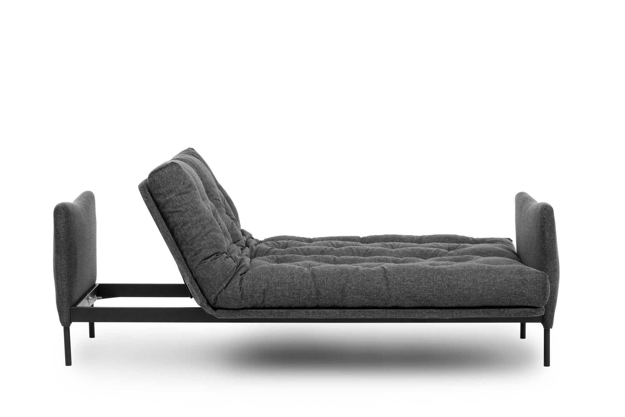 Sofá-cama elegante de 3 lugares, linho cinza escuro, 200 cm | Estrutura 100% metálica, encosto ajustável em 14 níveis, transforma-se em cama (185 x 120 cm) | Conforto e versatilidade modernos