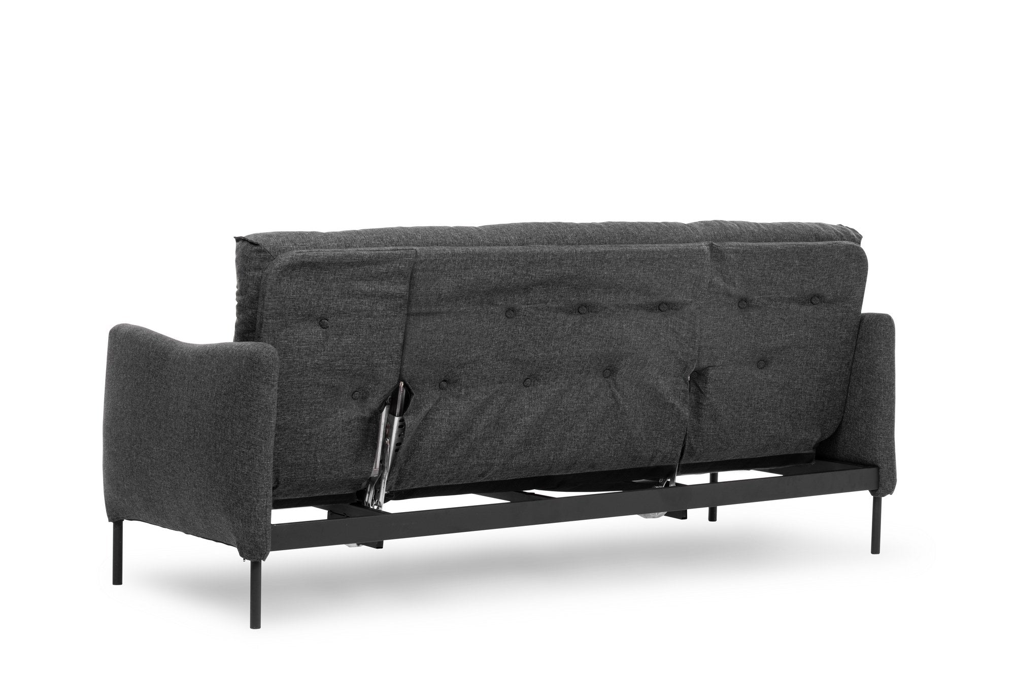 Sofá-cama elegante de 3 lugares, linho cinza escuro, 200 cm | Estrutura 100% metálica, encosto ajustável em 14 níveis, transforma-se em cama (185 x 120 cm) | Conforto e versatilidade modernos
