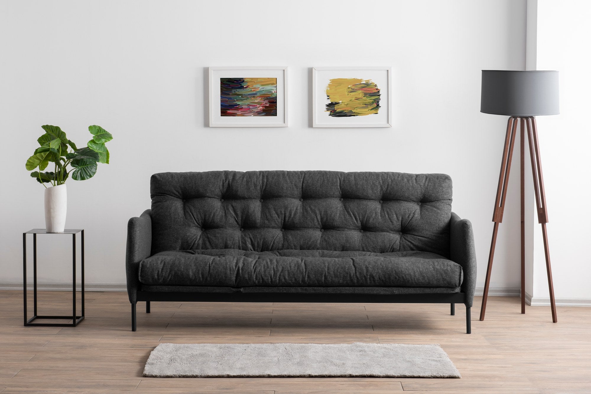 Sofá-cama elegante de 3 lugares, linho cinza escuro, 200 cm | Estrutura 100% metálica, encosto ajustável em 14 níveis, transforma-se em cama (185 x 120 cm) | Conforto e versatilidade modernos