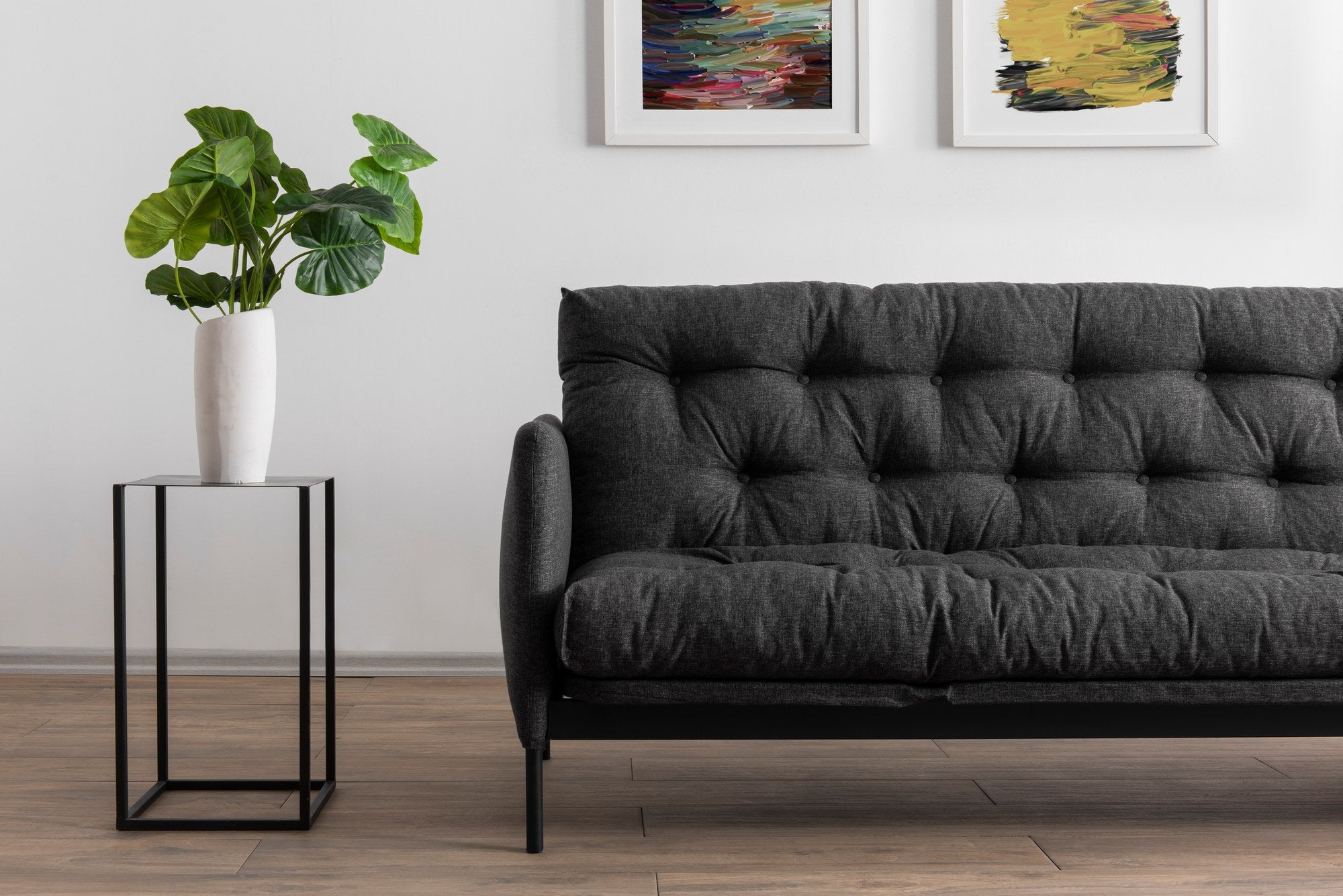 Sofá-cama elegante de 3 lugares, linho cinza escuro, 200 cm | Estrutura 100% metálica, encosto ajustável em 14 níveis, transforma-se em cama (185 x 120 cm) | Conforto e versatilidade modernos
