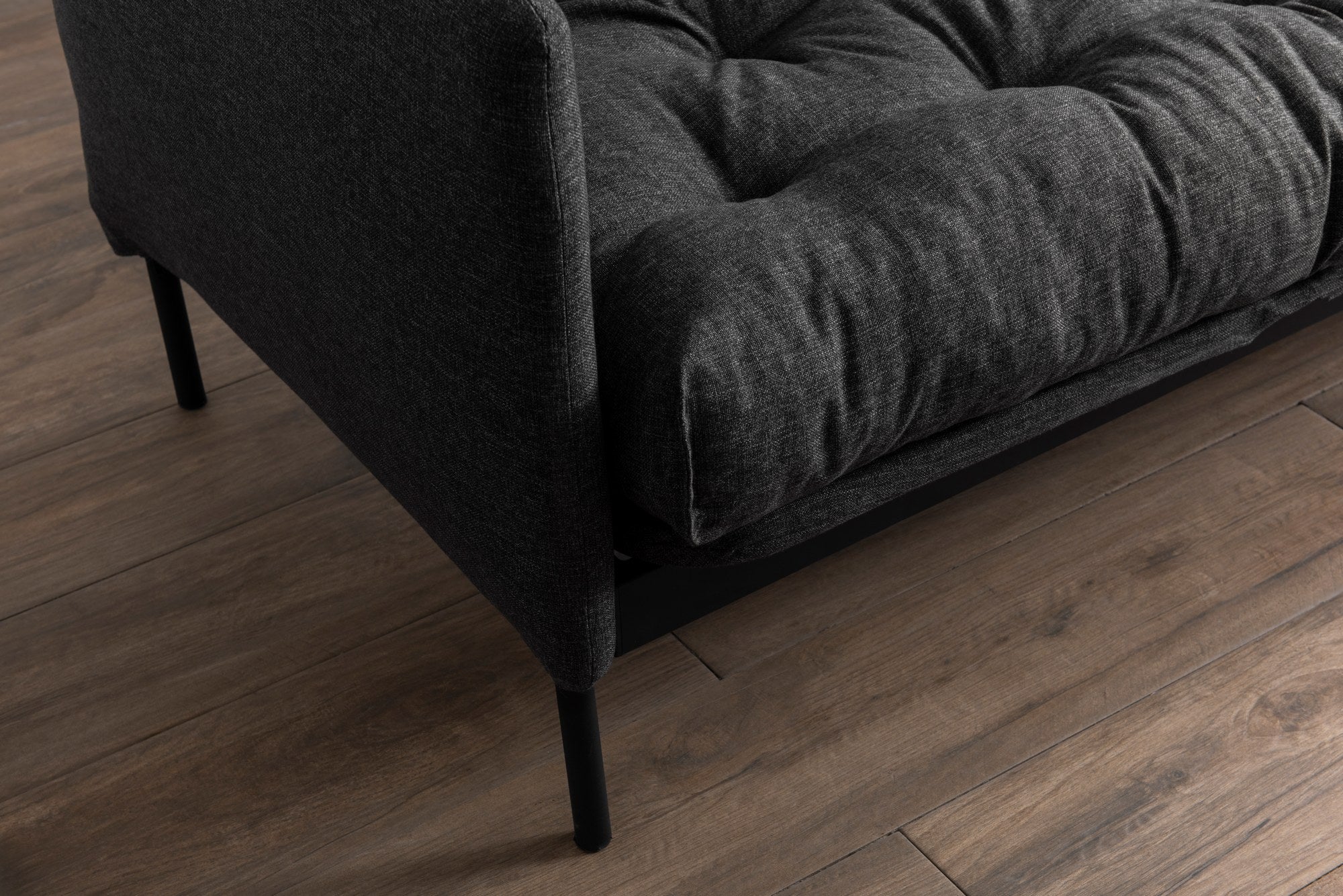 Sofá-cama elegante de 3 lugares, linho cinza escuro, 200 cm | Estrutura 100% metálica, encosto ajustável em 14 níveis, transforma-se em cama (185 x 120 cm) | Conforto e versatilidade modernos
