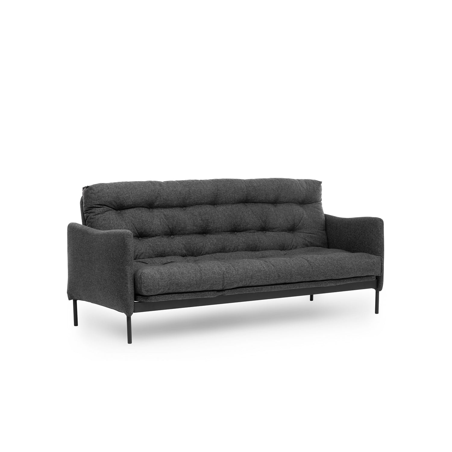 Sofá-cama elegante de 3 lugares, linho cinza escuro, 200 cm | Estrutura 100% metálica, encosto ajustável em 14 níveis, transforma-se em cama (185 x 120 cm) | Conforto e versatilidade modernos