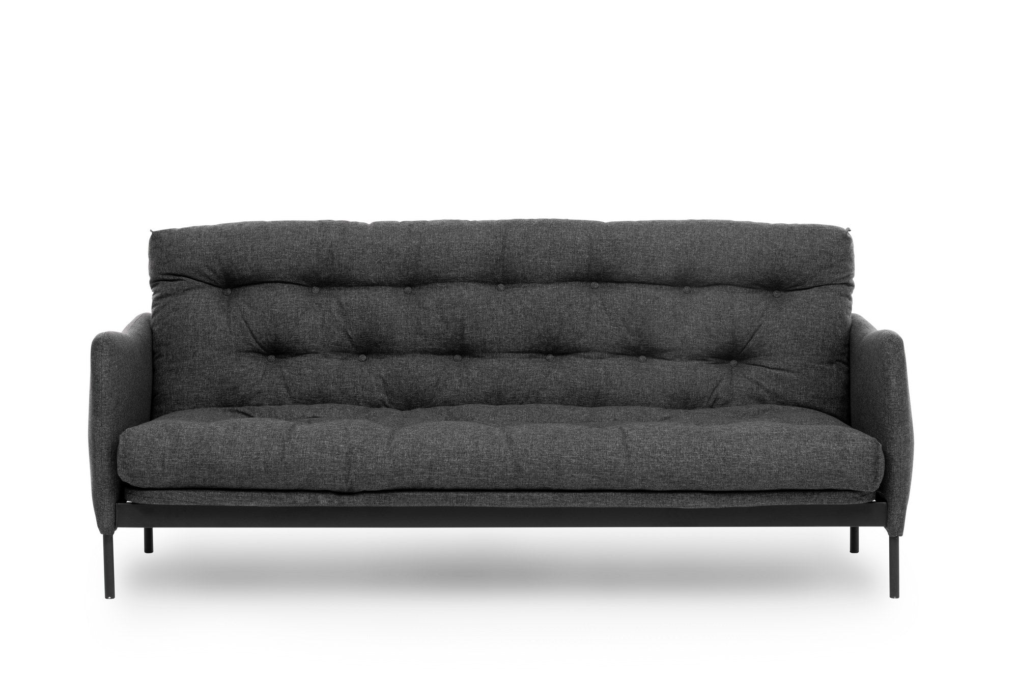 Sofá-cama elegante de 3 lugares, linho cinza escuro, 200 cm | Estrutura 100% metálica, encosto ajustável em 14 níveis, transforma-se em cama (185 x 120 cm) | Conforto e versatilidade modernos