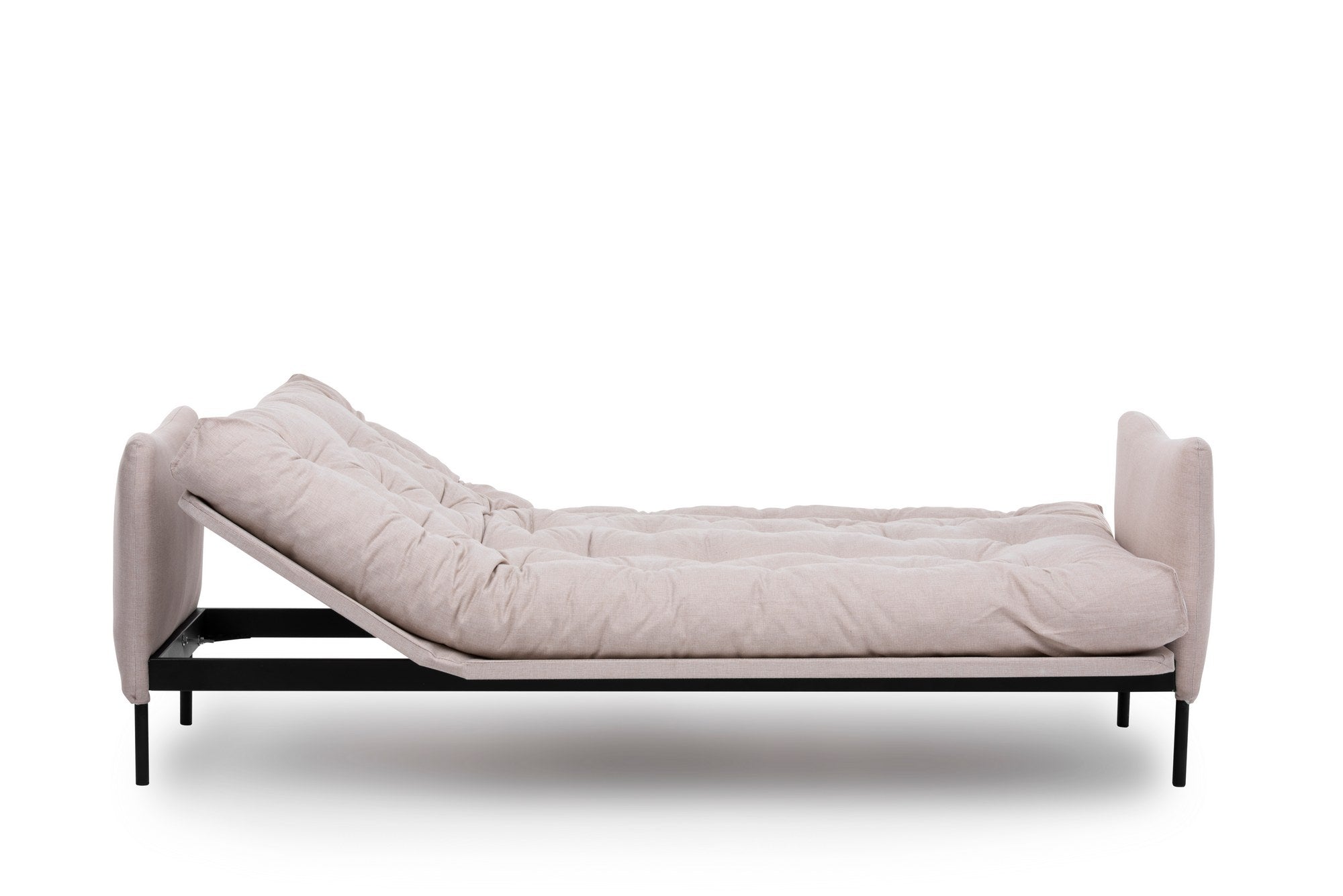 Sofá-cama de 3 lugares, linho creme, 200 cm | Estrutura 100% metálica, encosto ajustável em 14 níveis, transforma-se em cama (185 x 120 cm) | Elegante e funcional para uma vida moderna