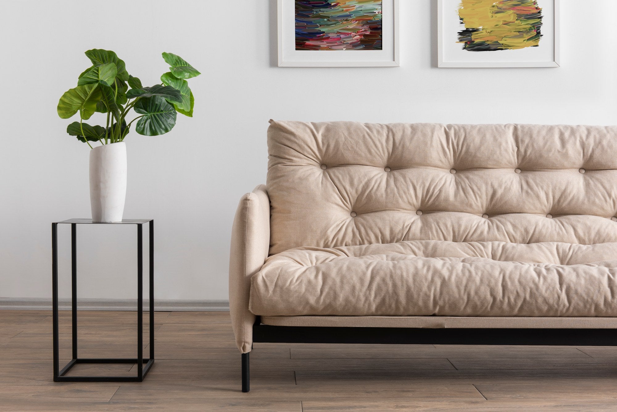 Sofá-cama de 3 lugares, linho creme, 200 cm | Estrutura 100% metálica, encosto ajustável em 14 níveis, transforma-se em cama (185 x 120 cm) | Elegante e funcional para uma vida moderna