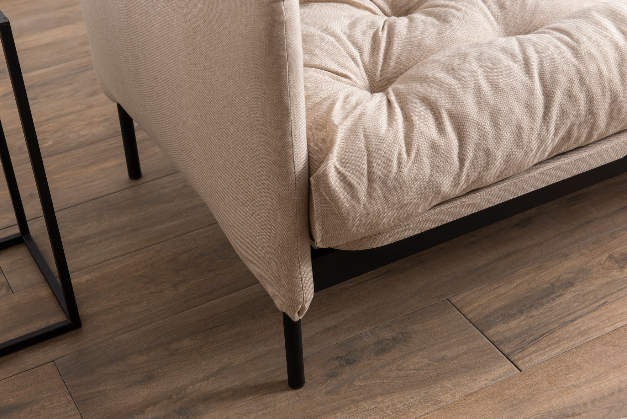 Sofá-cama de 3 lugares, linho creme, 200 cm | Estrutura 100% metálica, encosto ajustável em 14 níveis, transforma-se em cama (185 x 120 cm) | Elegante e funcional para uma vida moderna