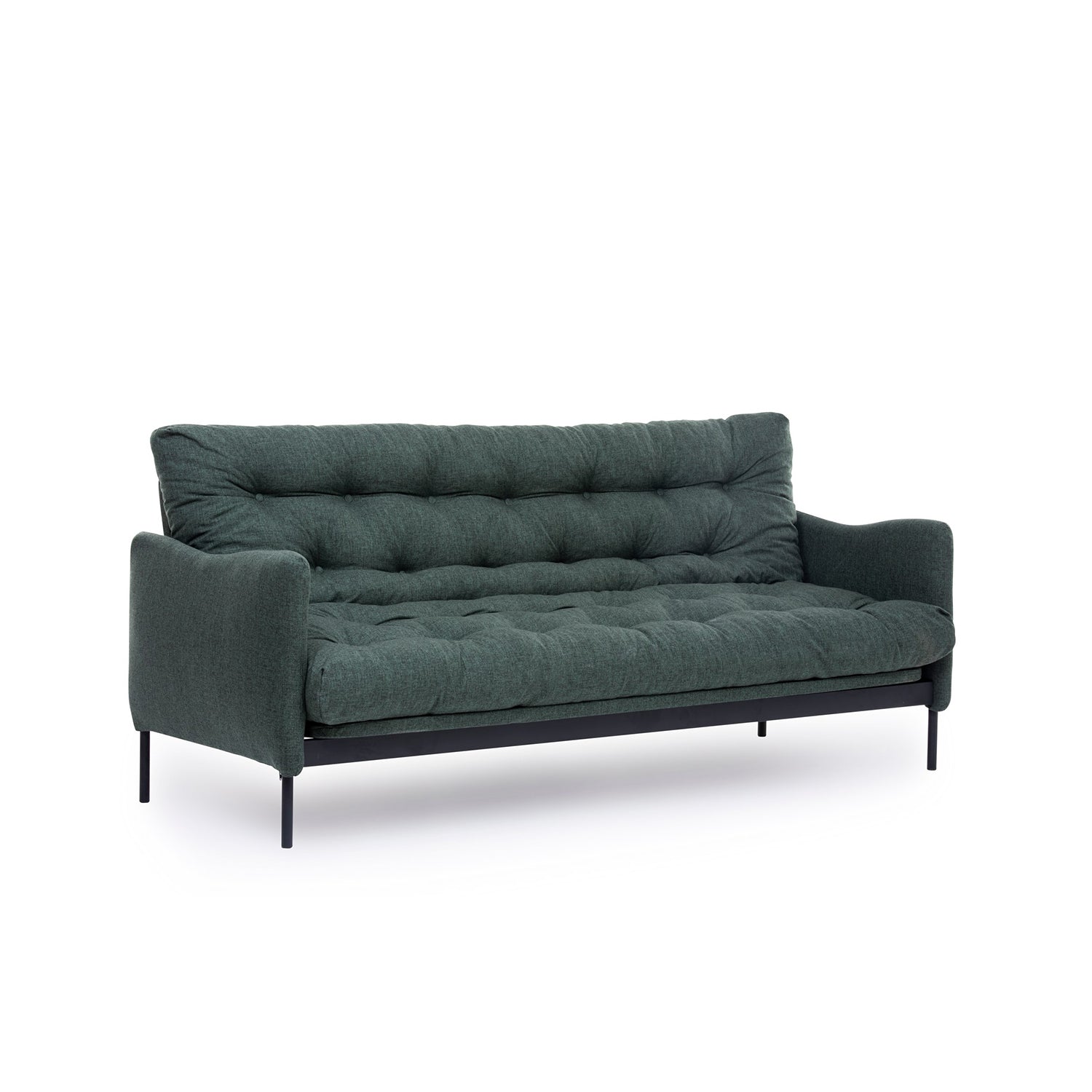 Sofá-cama elegante de 3 lugares, tecido de linho verde, 200 cm de largura | Estrutura 100% metálica, encosto ajustável em 14 níveis, transforma-se em cama | Perfeito para espaços de convivência modernos