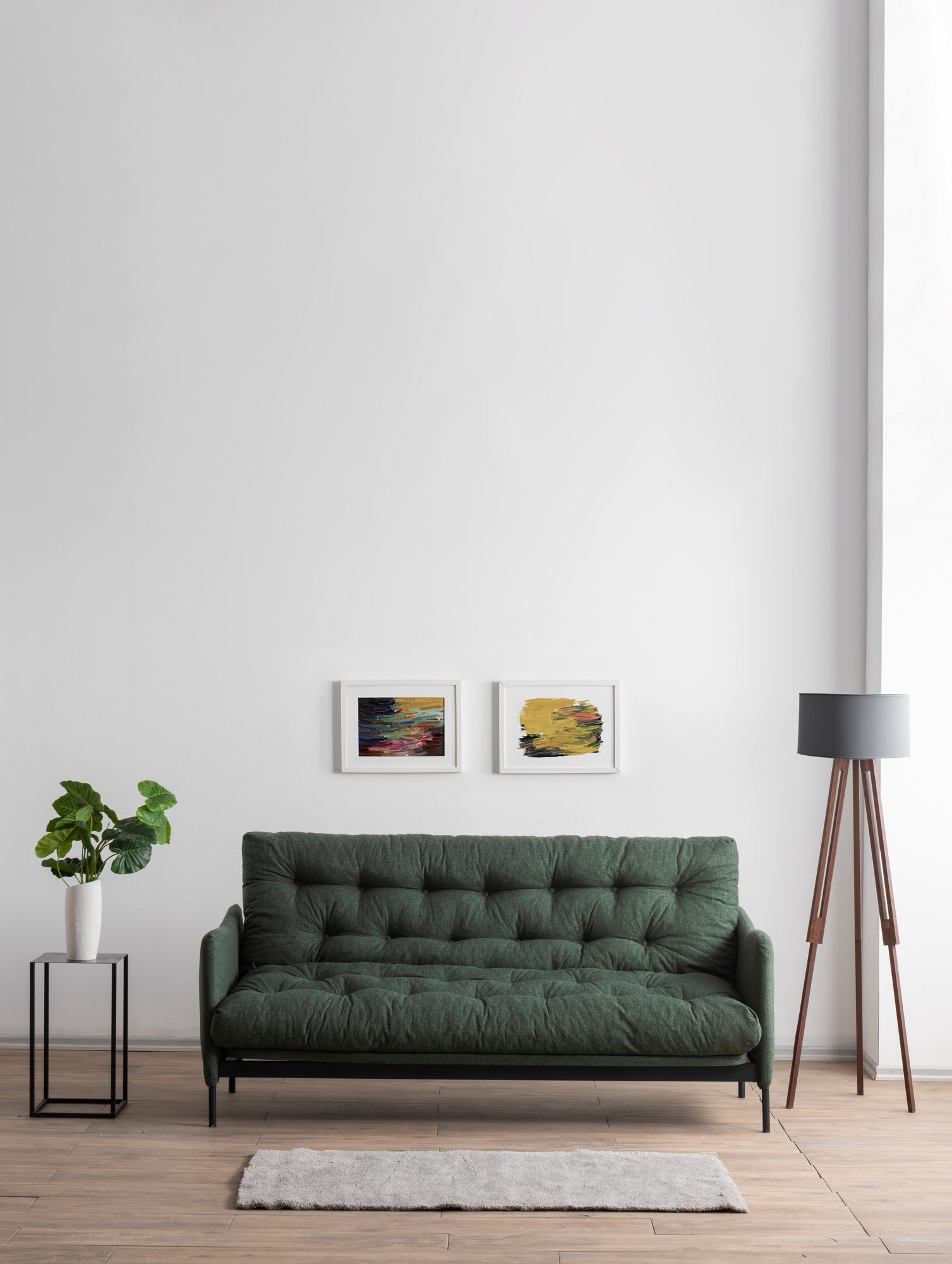 Sofá-cama elegante de 3 lugares, tecido de linho verde, 200 cm de largura | Estrutura 100% metálica, encosto ajustável em 14 níveis, transforma-se em cama | Perfeito para espaços de convivência modernos