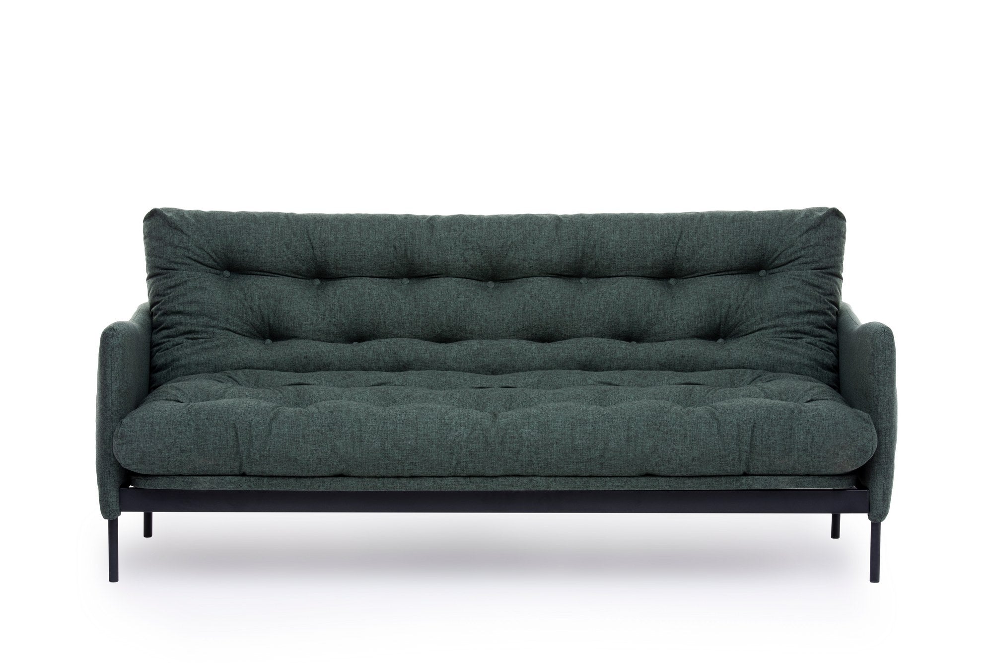 Sofá-cama elegante de 3 lugares, tecido de linho verde, 200 cm de largura | Estrutura 100% metálica, encosto ajustável em 14 níveis, transforma-se em cama | Perfeito para espaços de convivência modernos
