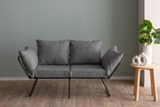 Sofá-cama cinza claro de 2 lugares, estrutura 100% metálica, tecido de linho, 150 cm | Facilmente conversível, braços ajustáveis em 14 níveis, perfeito para espaços modernos