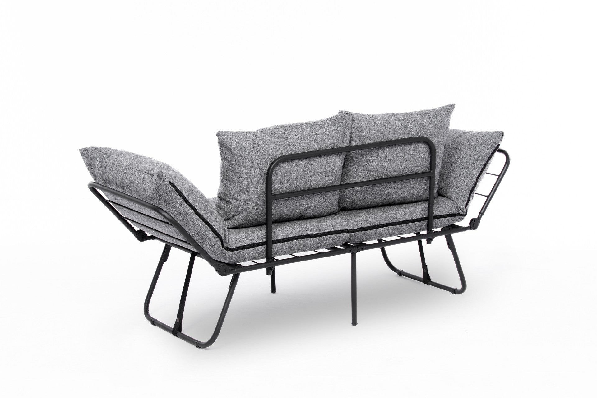 Sofá-cama cinza claro de 2 lugares, estrutura 100% metálica, tecido de linho, 150 cm | Facilmente conversível, braços ajustáveis em 14 níveis, perfeito para espaços modernos