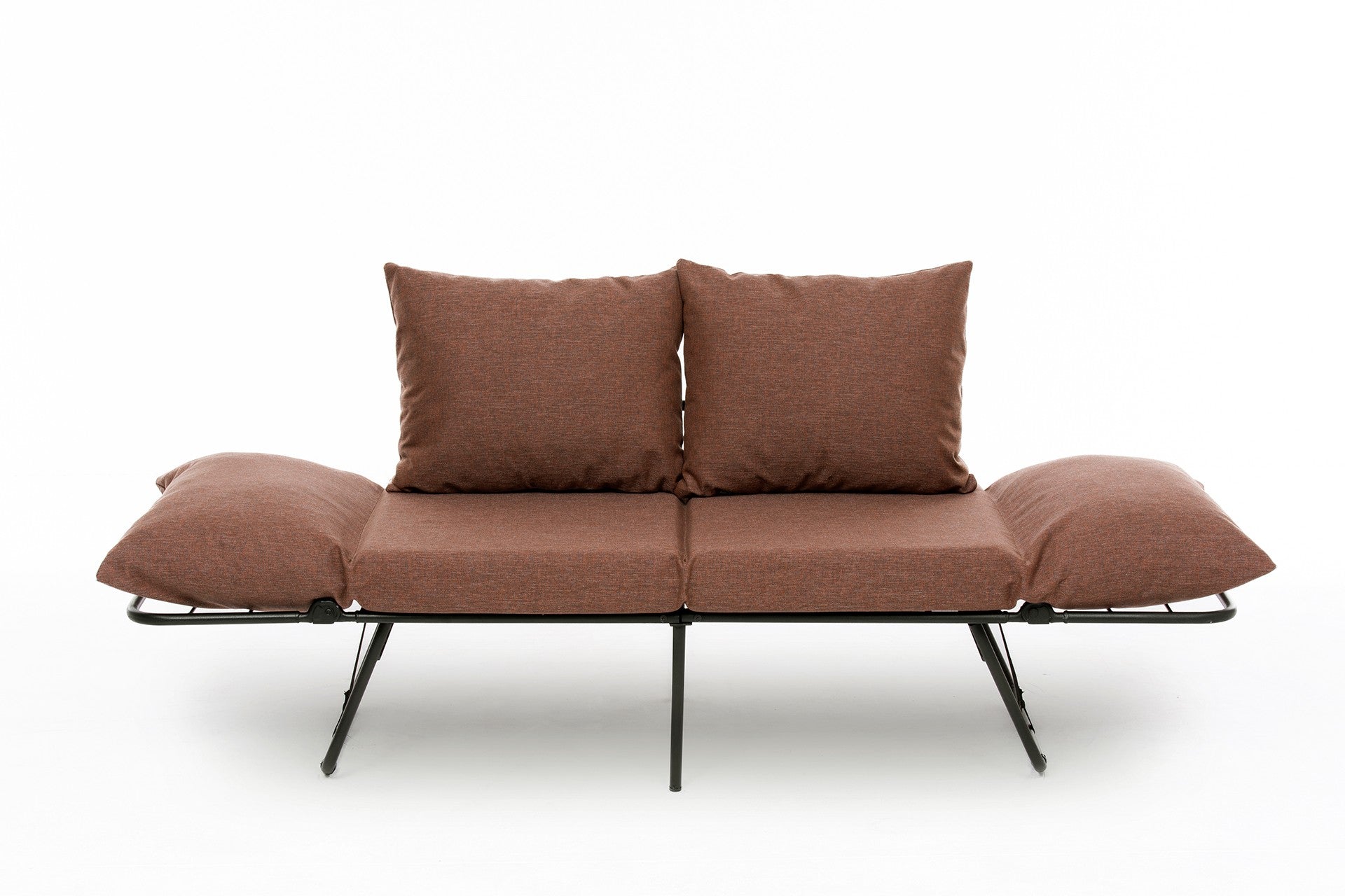 Sofá-cama marrom claro de 2 lugares, estrutura 100% metálica, tecido de linho, 150 cm | Facilmente conversível, braços ajustáveis em 14 níveis, perfeito para espaços modernos