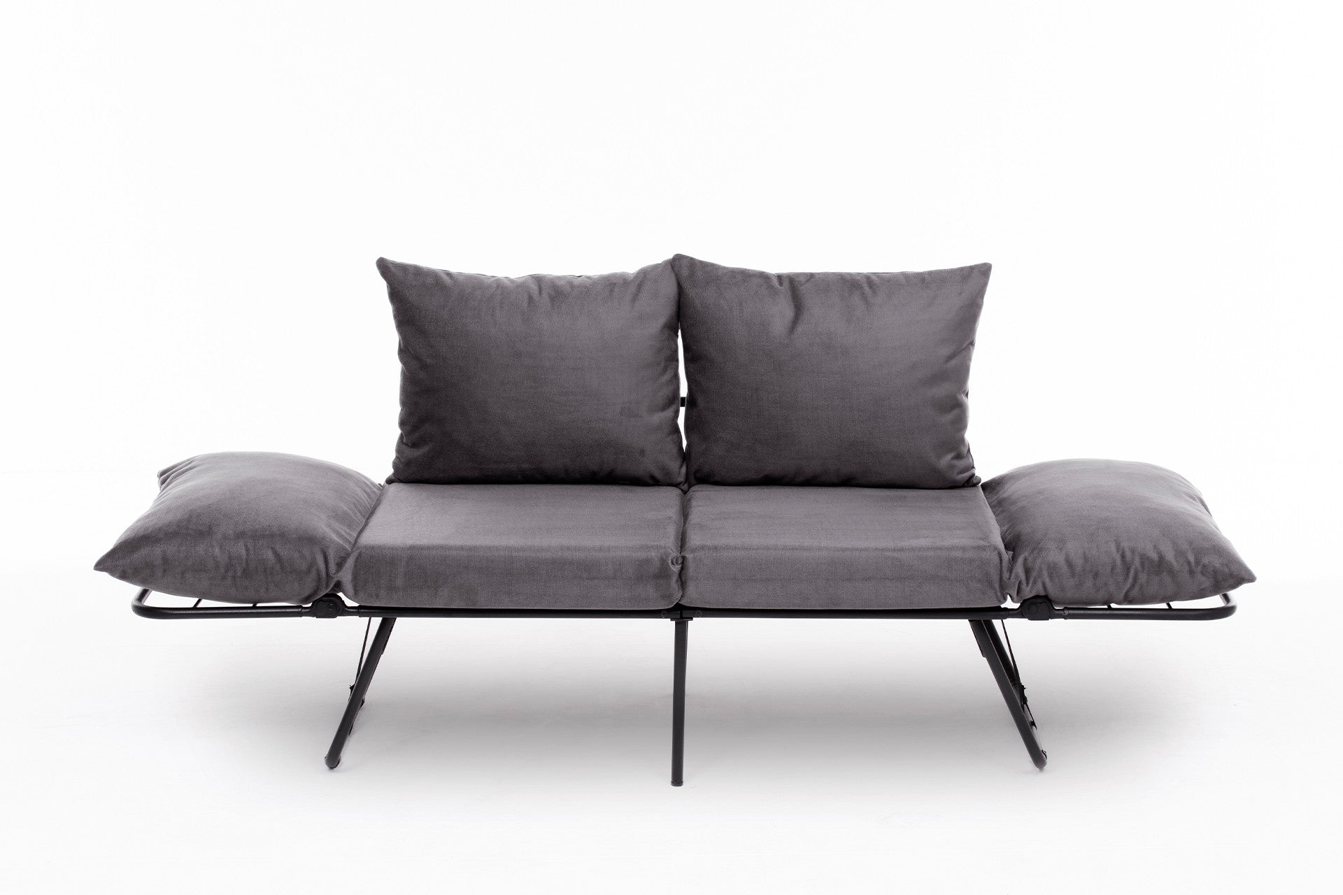 Sofá-cama elegante de 2 lugares, cinza, 150 cm | Estrutura 100% metálica, tecido 100% poliéster | Fácil de converter, braços ajustáveis em 14 níveis, perfeito para espaços modernos
