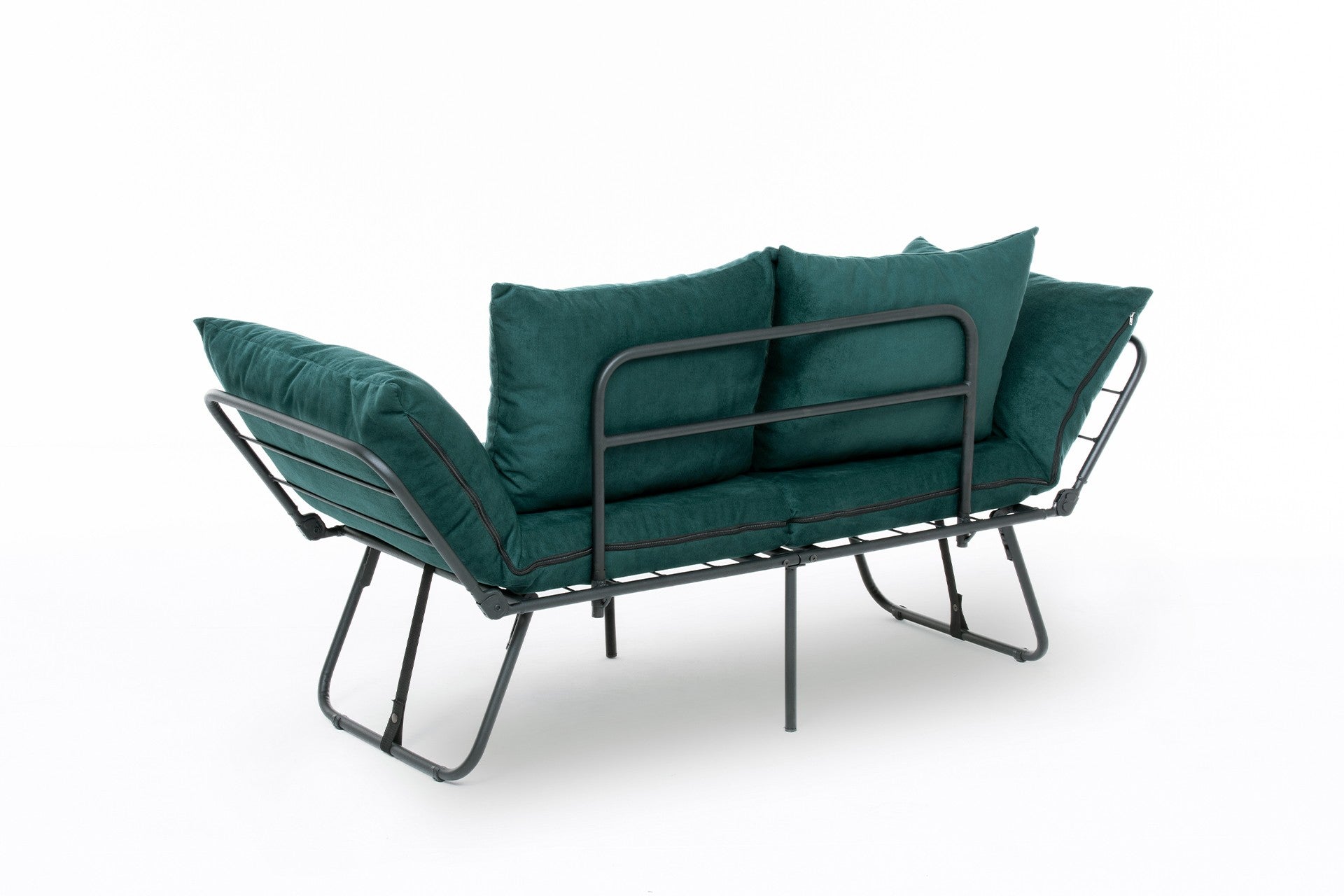Sofá-cama de 2 lugares verde-petróleo, estrutura 100% metálica, 150 cm | Design conversível, 24 almofadas de espuma DNS, perfeito para salas de estar modernas e quartos de hóspedes