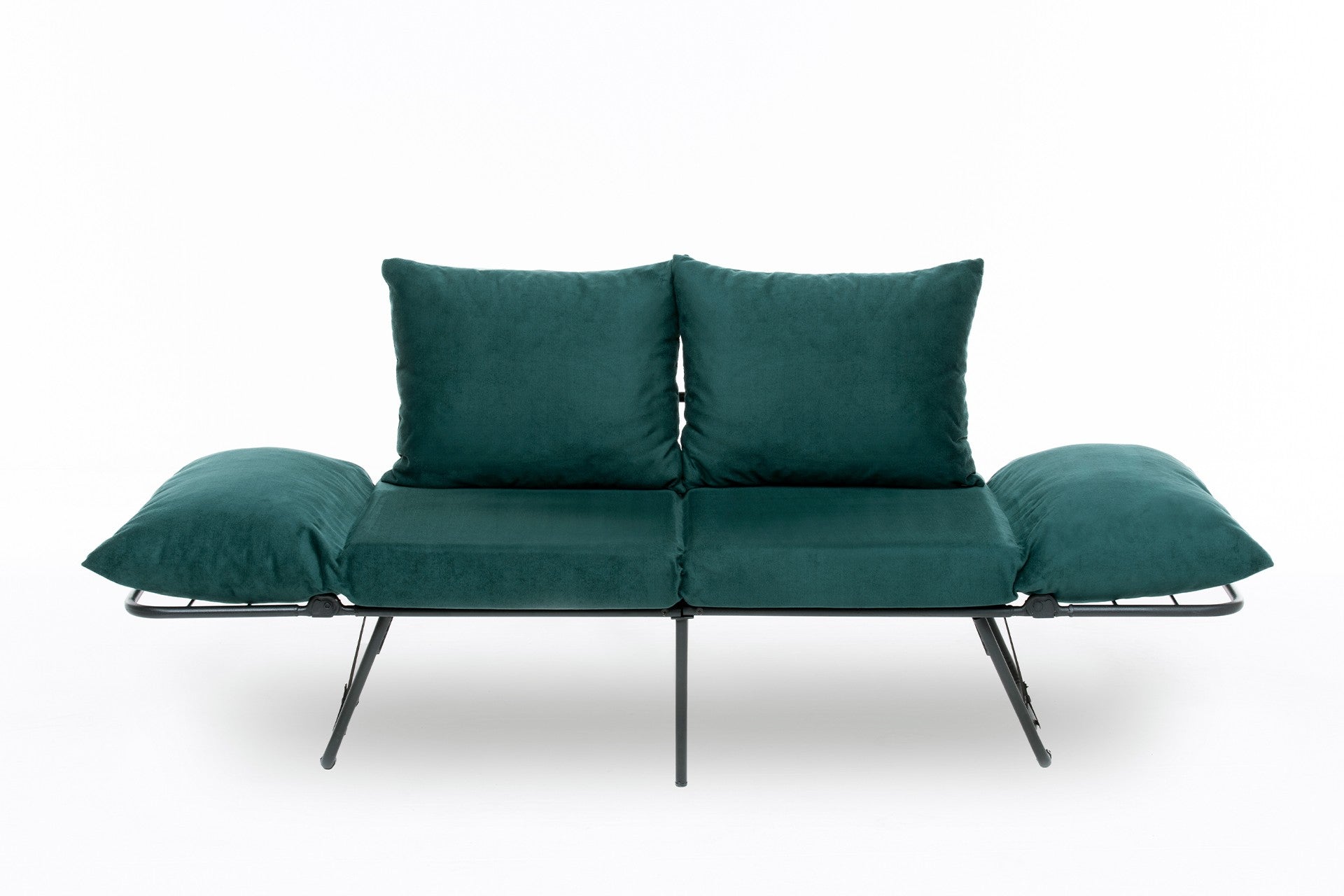Sofá-cama de 2 lugares verde-petróleo, estrutura 100% metálica, 150 cm | Design conversível, 24 almofadas de espuma DNS, perfeito para salas de estar modernas e quartos de hóspedes