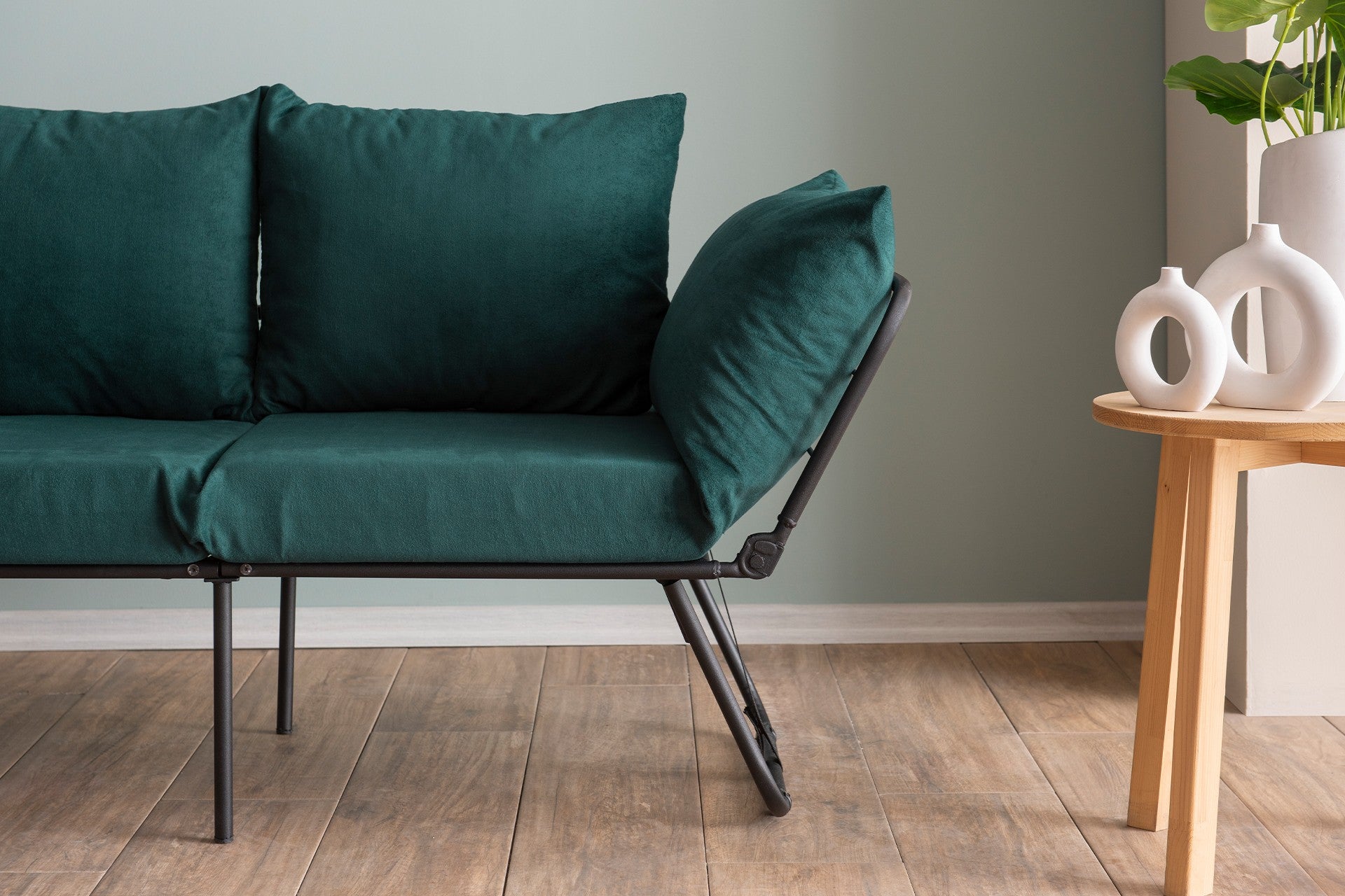 Sofá-cama de 2 lugares verde-petróleo, estrutura 100% metálica, 150 cm | Design conversível, 24 almofadas de espuma DNS, perfeito para salas de estar modernas e quartos de hóspedes